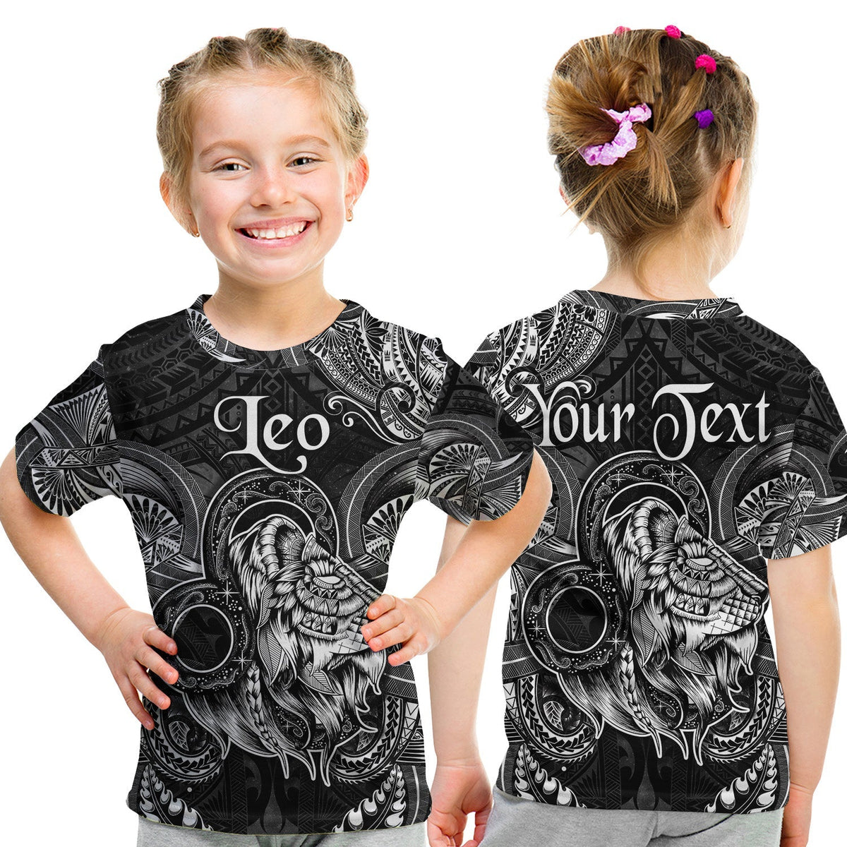 Custom Leo Zodiac Polynesian T Shirt KID Unique Style Black LT8 - Wonder Print Shop