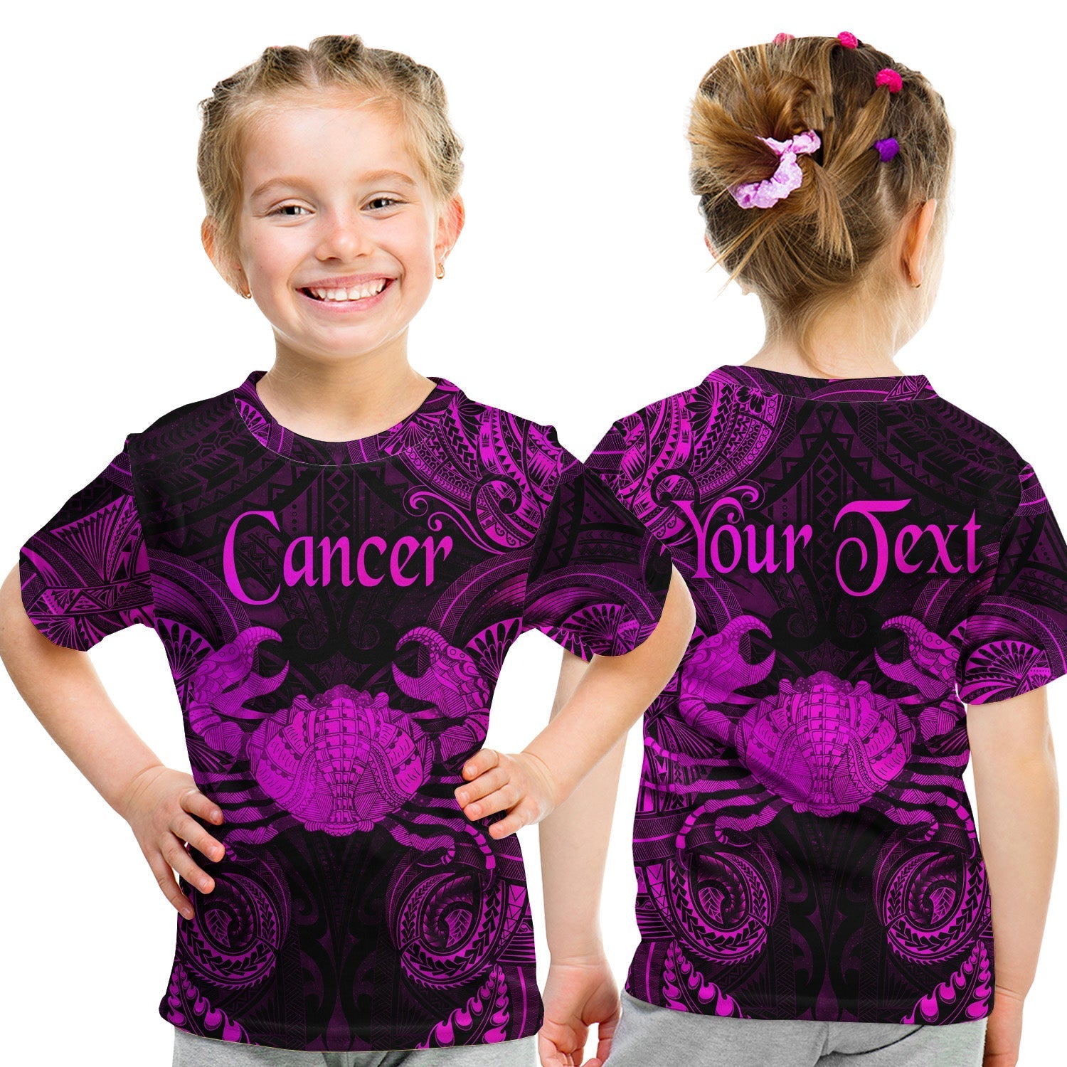 custom-personalised-cancer-zodiac-polynesian-t-shirt-kid-unique-style-pink