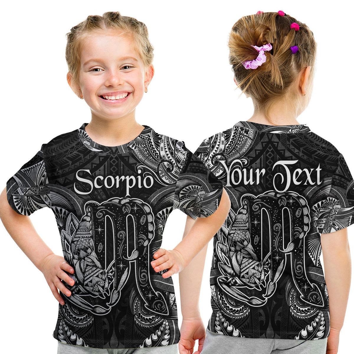 Custom Scorpio Zodiac Polynesian T Shirt KID Unique Style Black LT8 - Wonder Print Shop