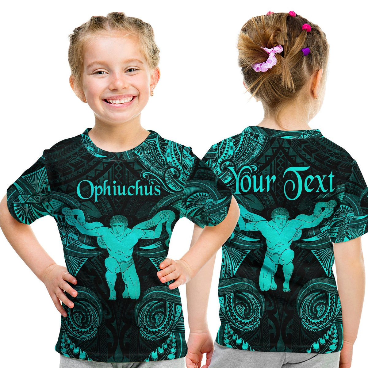 Custom Ophiuchus Zodiac Polynesian T Shirt KID Unique Style Turquoise LT8 - Wonder Print Shop