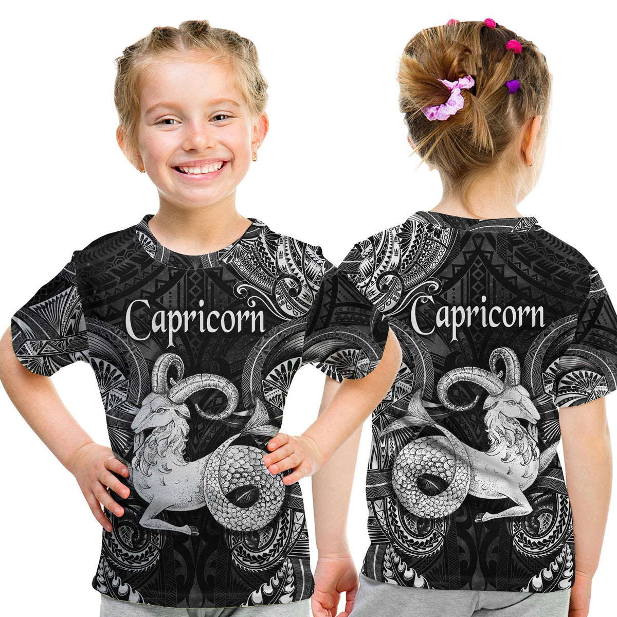 Capricorn Zodiac Polynesian T Shirt KID Unique Style Black LT8 - Wonder Print Shop