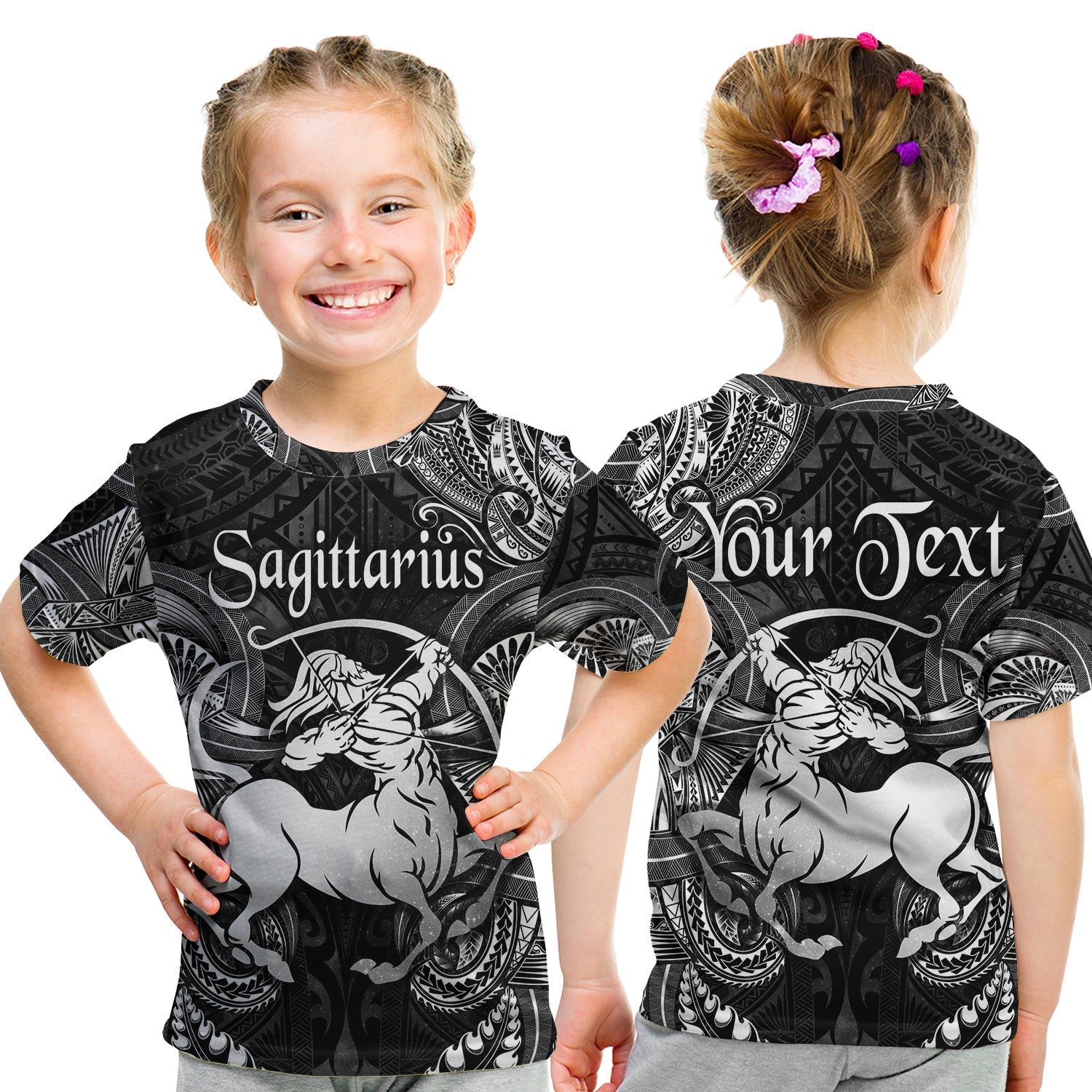 Custom Sagittarius Zodiac Polynesian T Shirt KID Unique Style Black LT8 - Wonder Print Shop