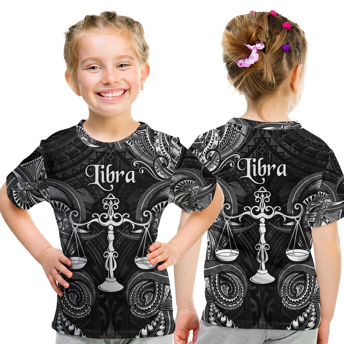 Libra Zodiac Polynesian T Shirt KID Unique Style Black LT8 - Wonder Print Shop