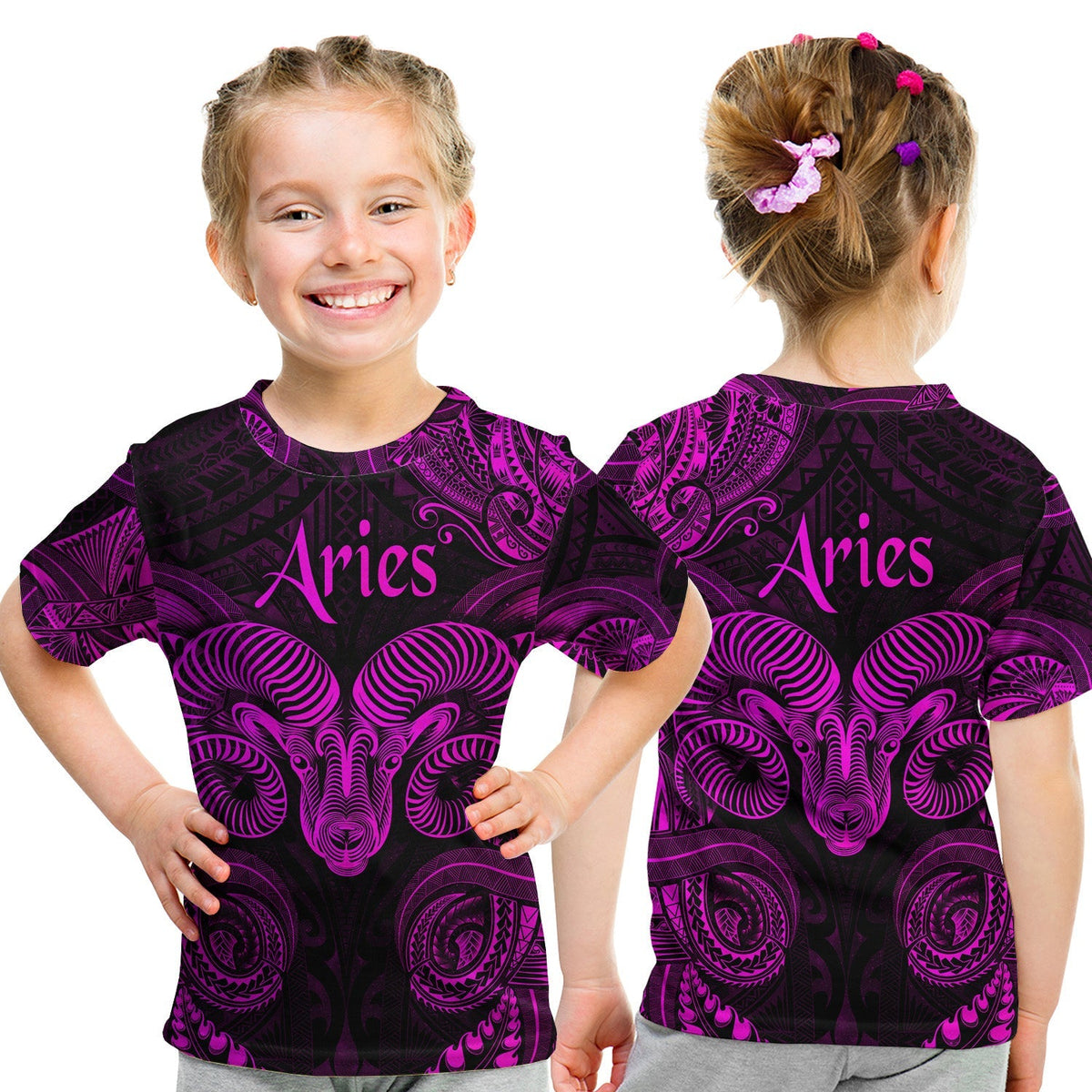 Aries Zodiac Polynesian T Shirt KID Unique Style Pink LT8 - Wonder Print Shop