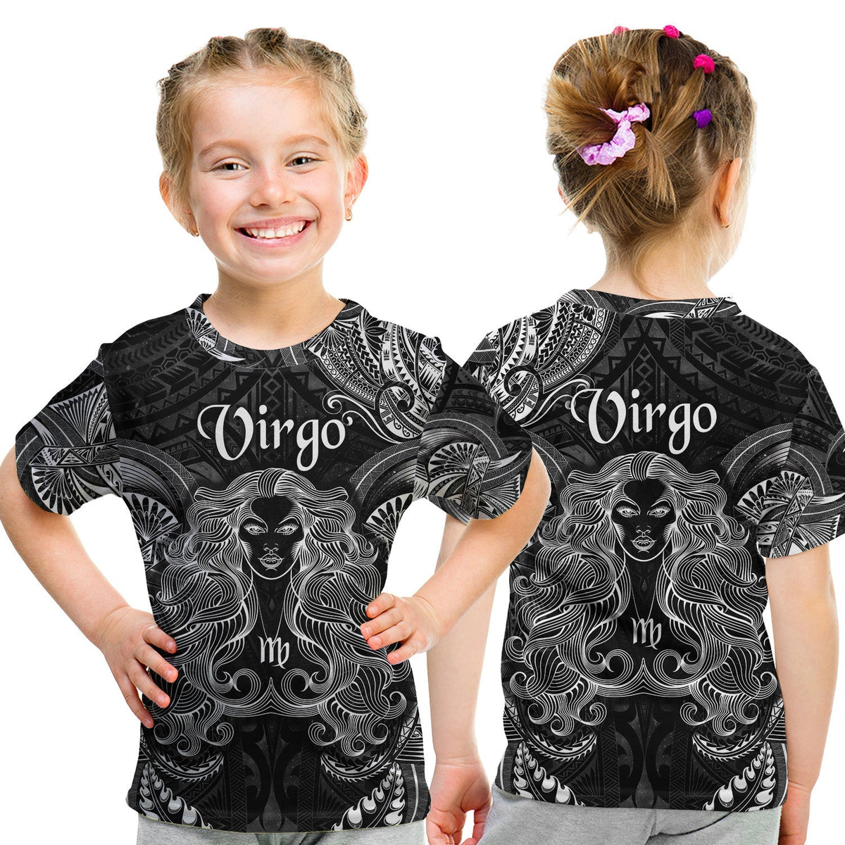 Virgo Zodiac Polynesian T Shirt KID Unique Style Black LT8 - Wonder Print Shop