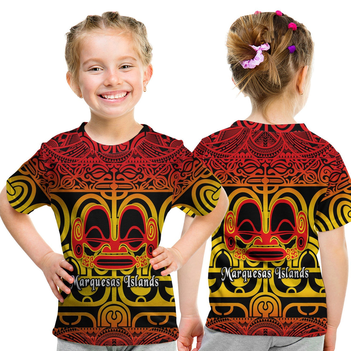 Marquesas Islands T Shirt KID Marquesan Tattoo Simple Style Gradient Red LT8 - Wonder Print Shop