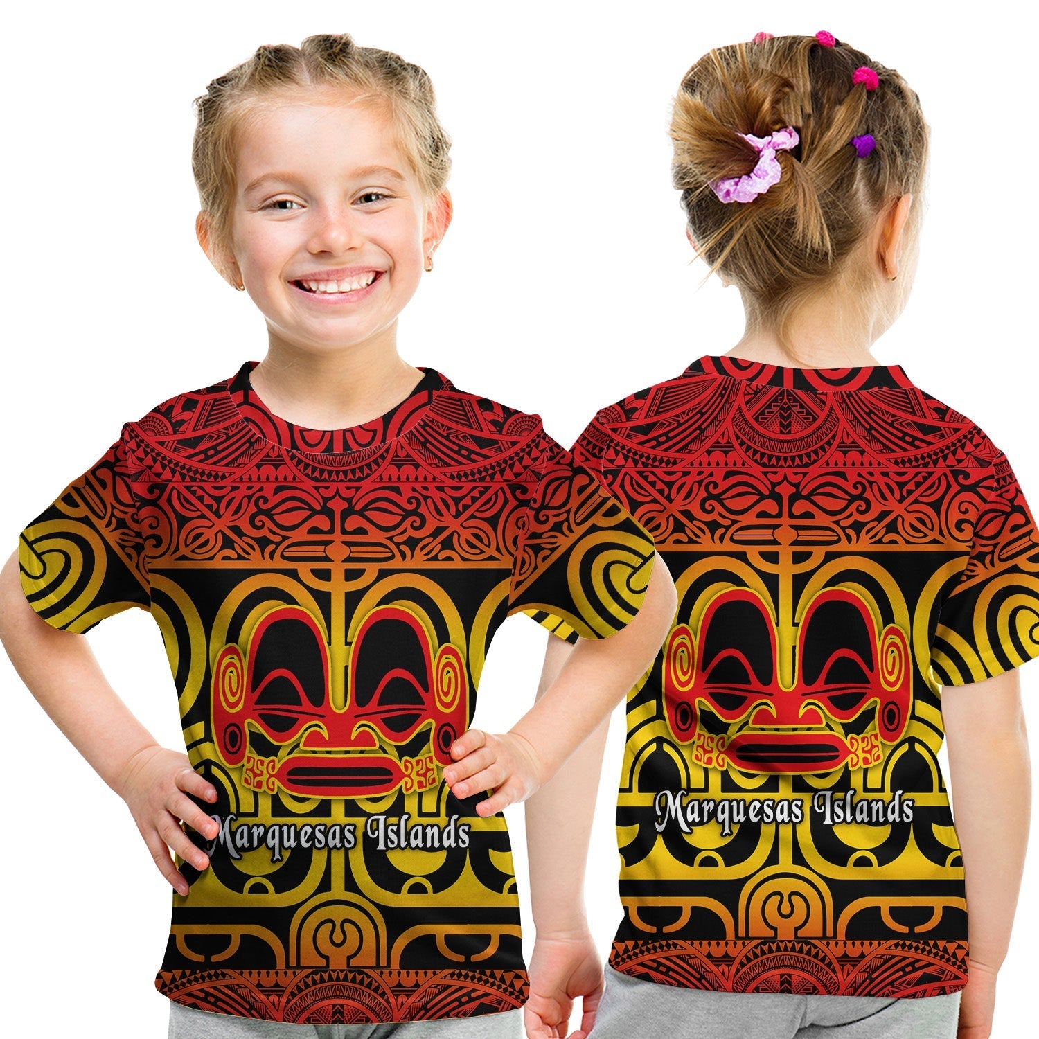 Marquesas Islands T Shirt KID Marquesan Tattoo Simple Style Gradient Red LT8 - Wonder Print Shop