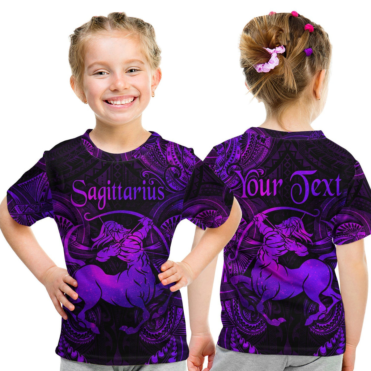 Custom Sagittarius Zodiac Polynesian T Shirt KID Unique Style Purple LT8 - Wonder Print Shop