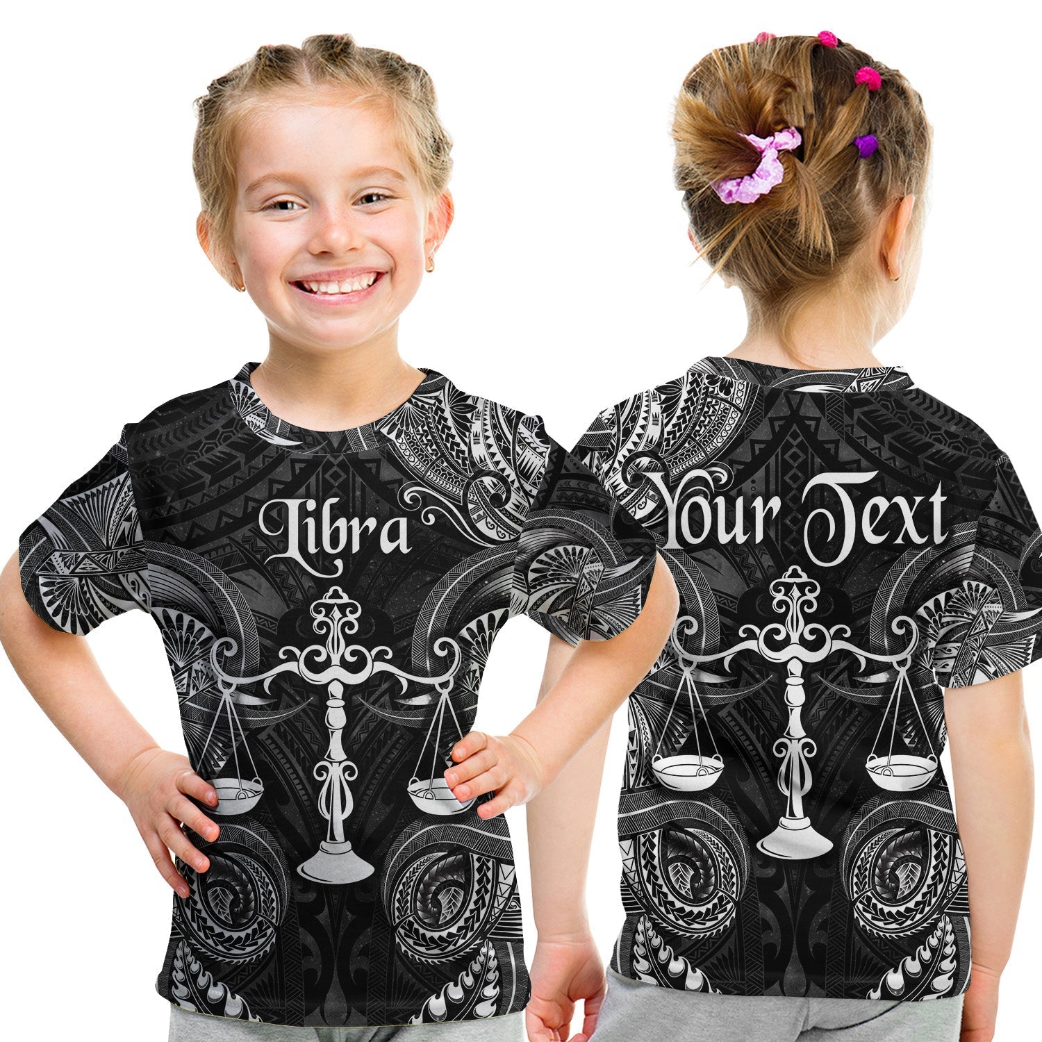 Custom Libra Zodiac Polynesian T Shirt KID Unique Style Black LT8 - Wonder Print Shop