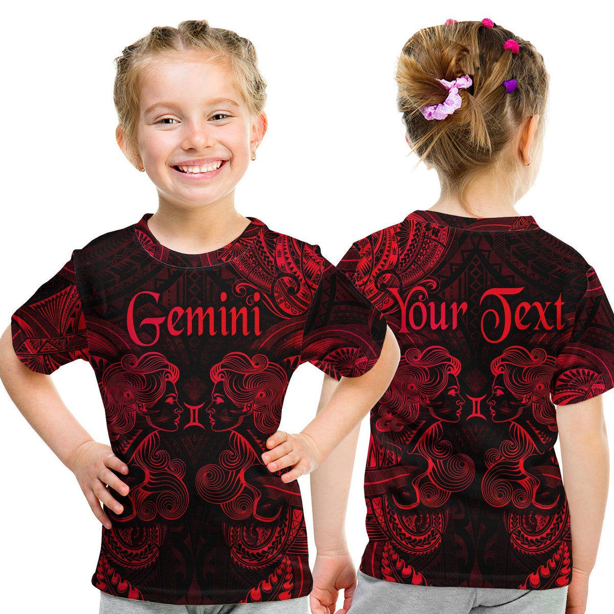 Custom Gemini Zodiac Polynesian T Shirt KID Unique Style Red LT8 - Wonder Print Shop