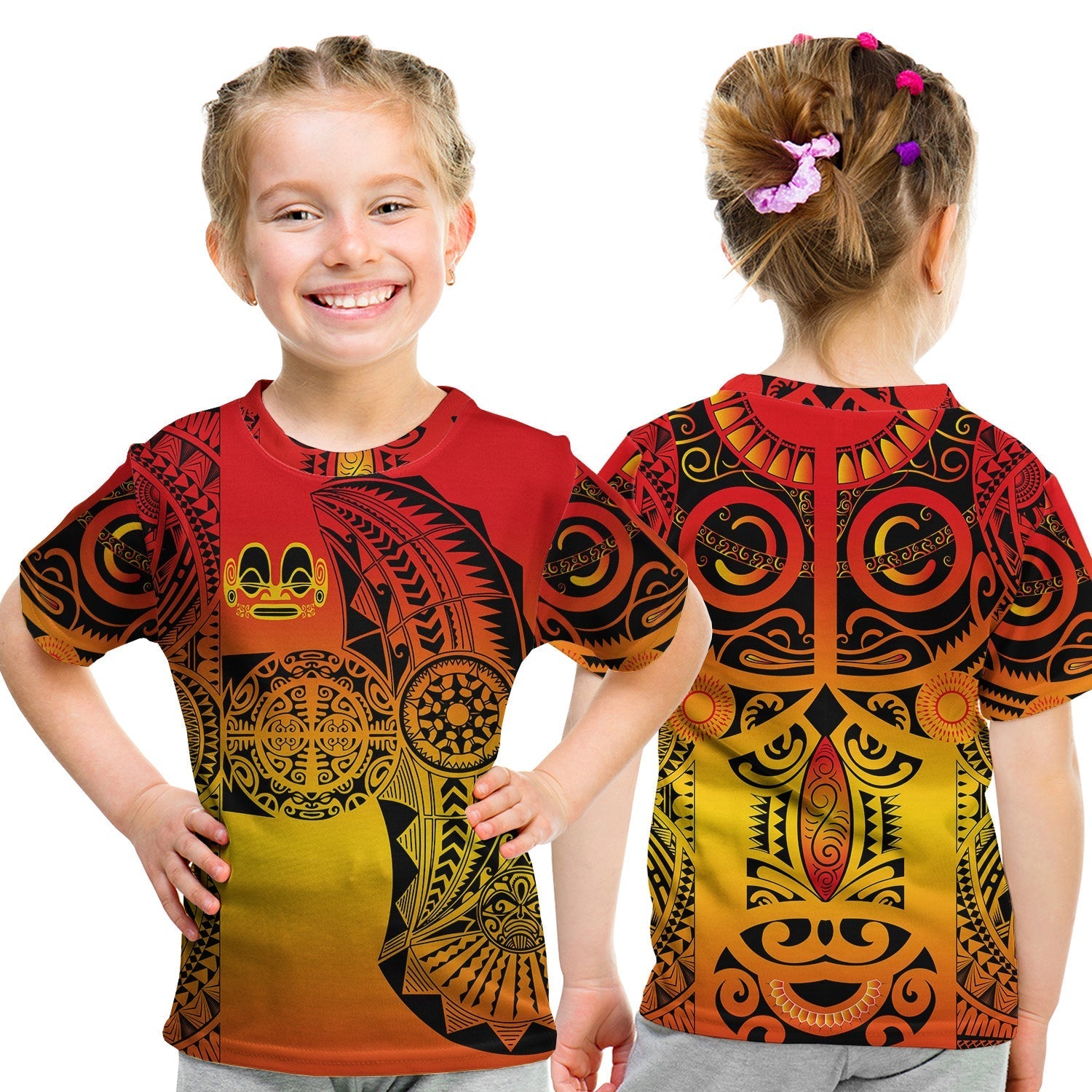 Marquesas Islands T Shirt KID Marquesan Tattoo Original Style Gradient Red LT8 - Wonder Print Shop
