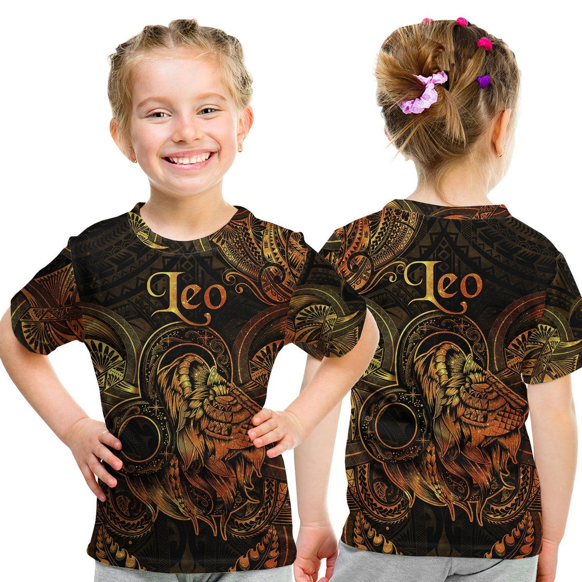 Leo Zodiac Polynesian T Shirt KID Unique Style Gold LT8 - Wonder Print Shop