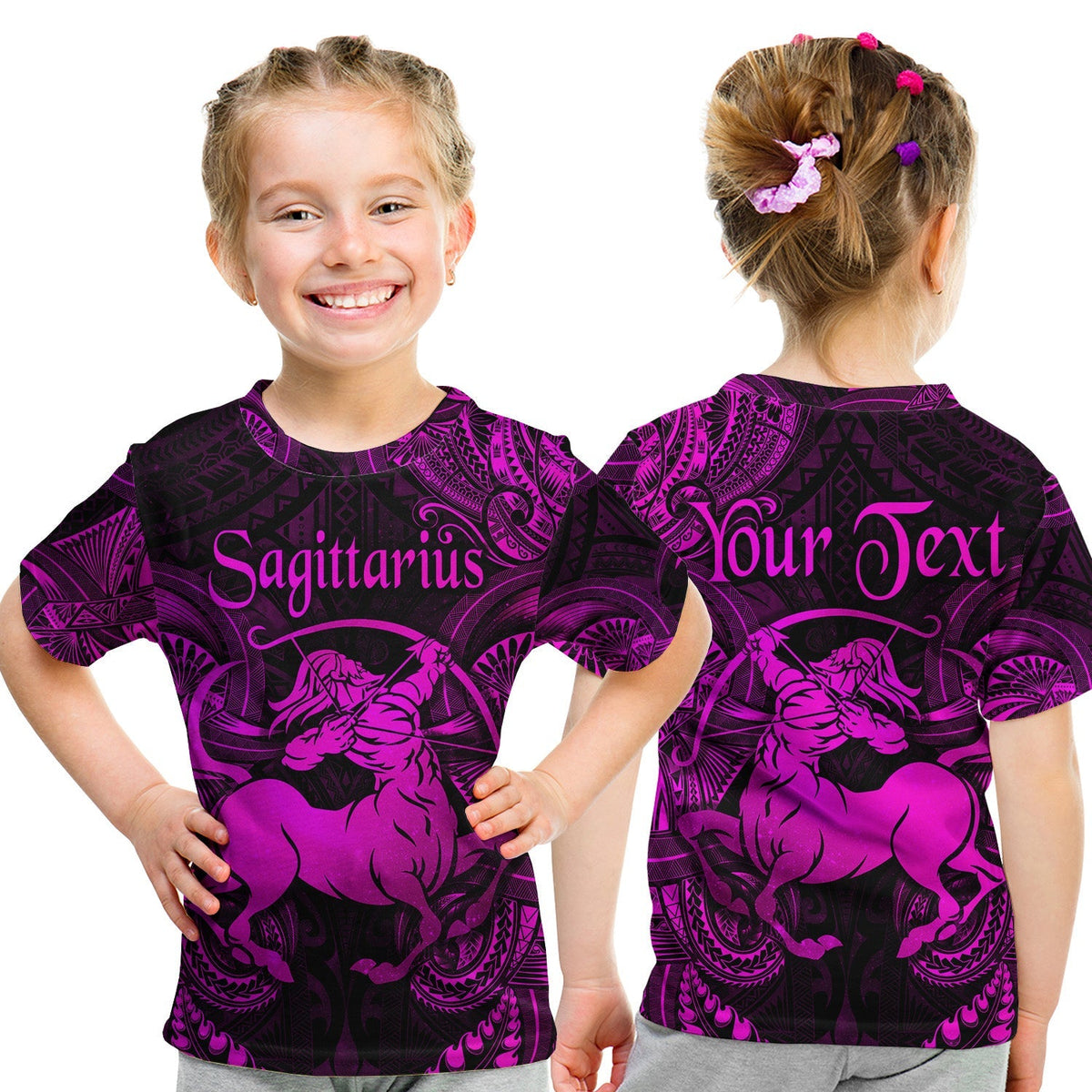 Custom Sagittarius Zodiac Polynesian T Shirt KID Unique Style Pink LT8 - Wonder Print Shop