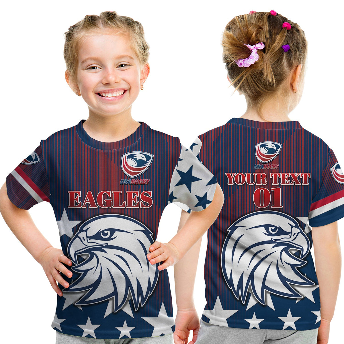 (Custom Personalised) USA Rugby T Shirt KID Original Vibes - Blue LT8 - Wonder Print Shop