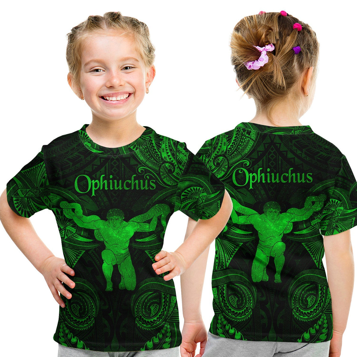 Ophiuchus Zodiac Polynesian T Shirt KID Unique Style Green LT8 - Wonder Print Shop