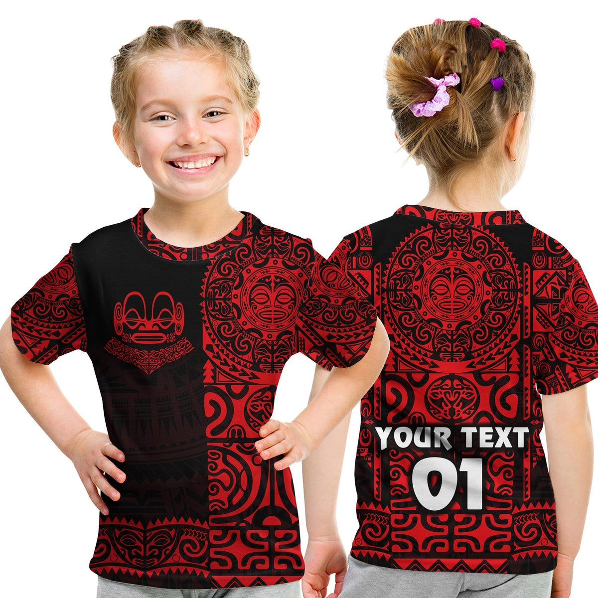 Custom Marquesas Islands T Shirt KID Marquesan Tattoo Unique Style Red LT8 - Wonder Print Shop