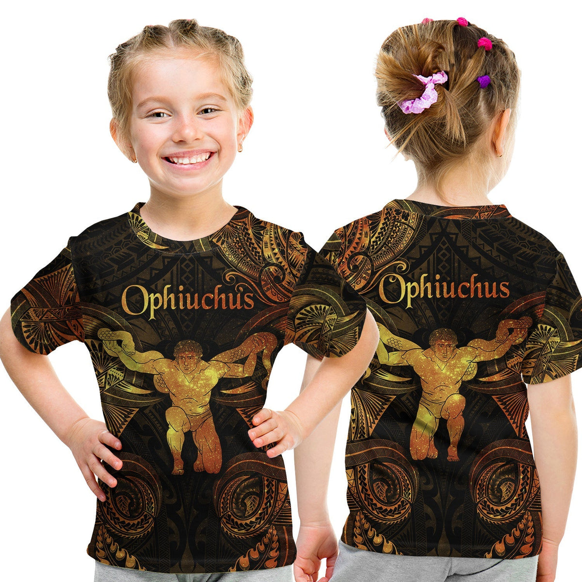 Ophiuchus Zodiac Polynesian T Shirt KID Unique Style Gold LT8 - Wonder Print Shop