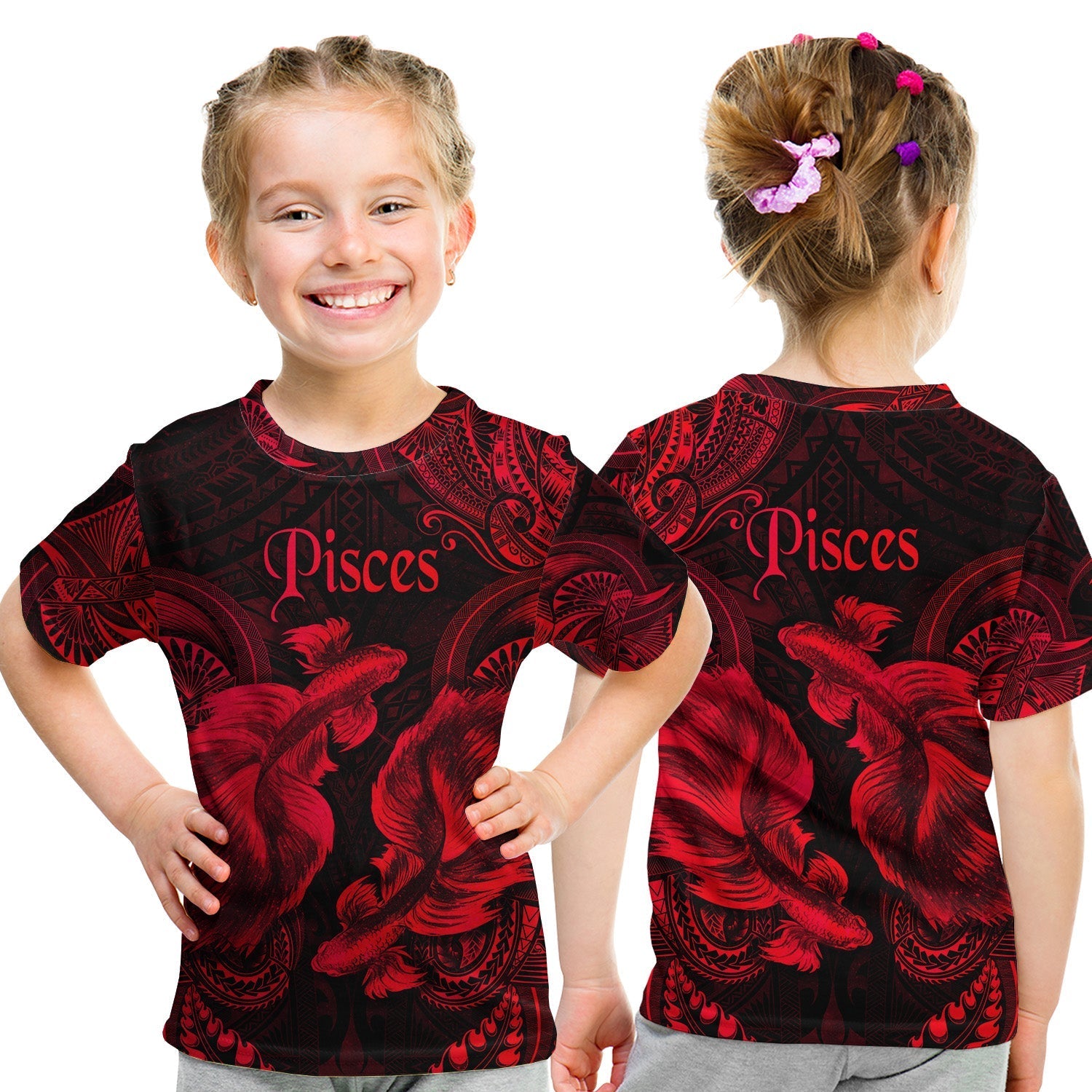 Pisces Zodiac Polynesian T Shirt KID Unique Style Red LT8 - Wonder Print Shop