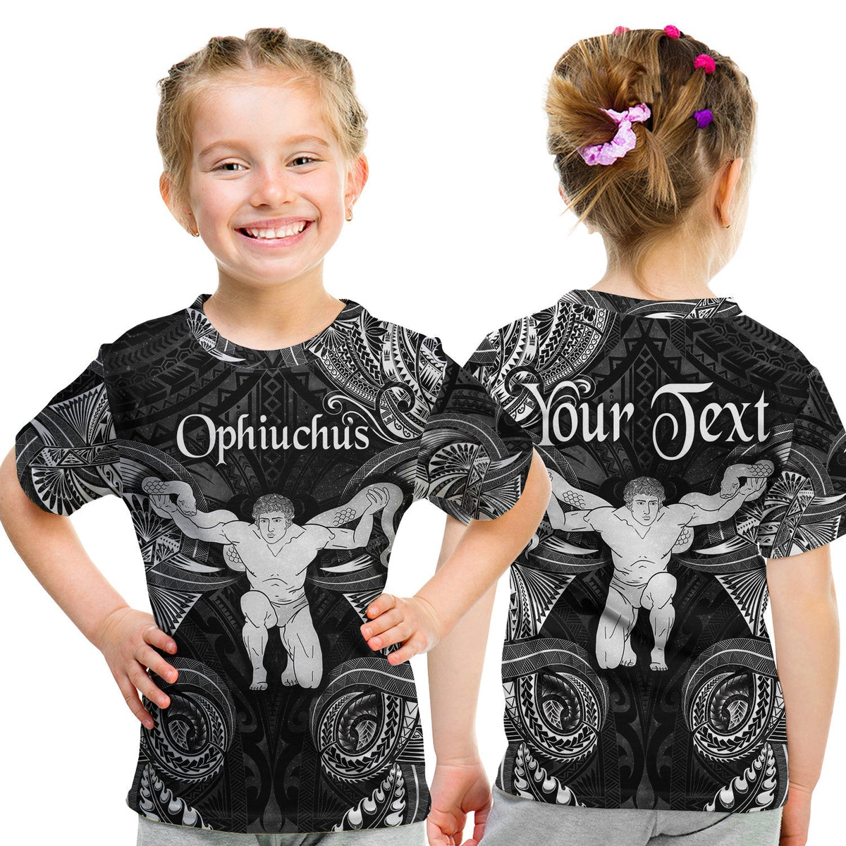 Custom Ophiuchus Zodiac Polynesian T Shirt KID Unique Style Black LT8 - Wonder Print Shop