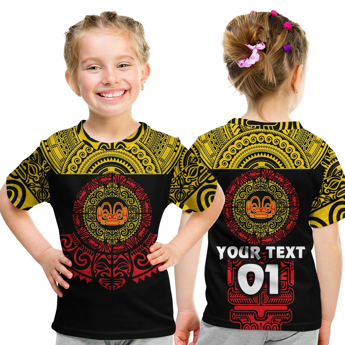 Custom Marquesas Islands T Shirt KID Marquesan Tattoo Simplified Version Yellow LT8 - Wonder Print Shop