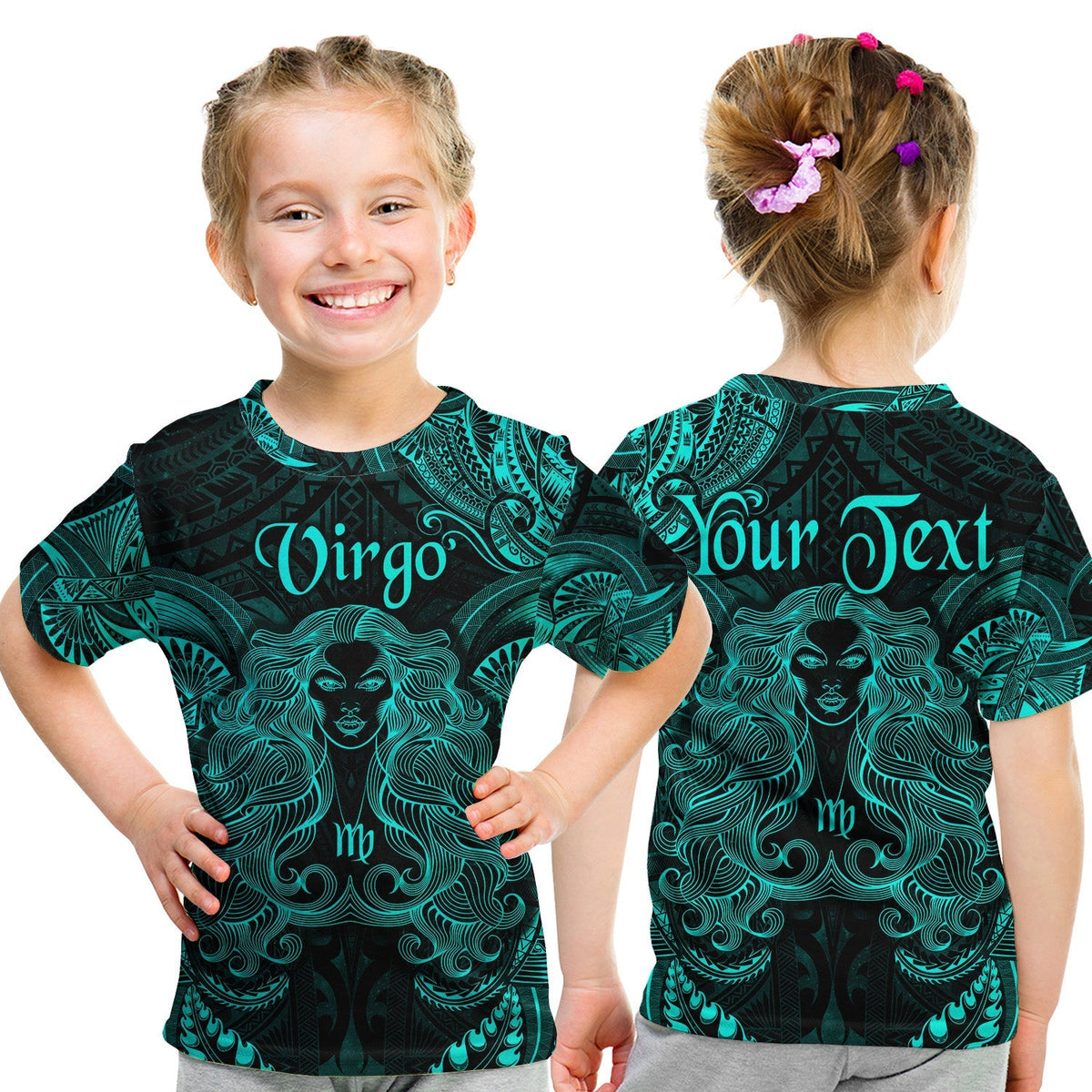Custom Virgo Zodiac Polynesian T Shirt KID Unique Style Turquoise LT8 - Wonder Print Shop
