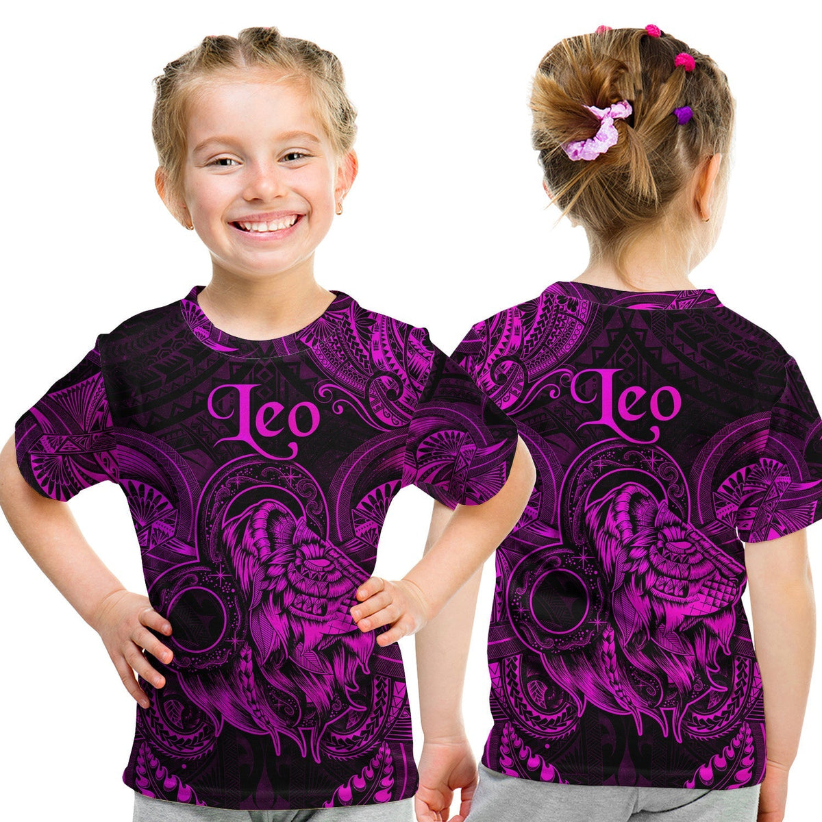 Leo Zodiac Polynesian T Shirt KID Unique Style Pink LT8 - Wonder Print Shop