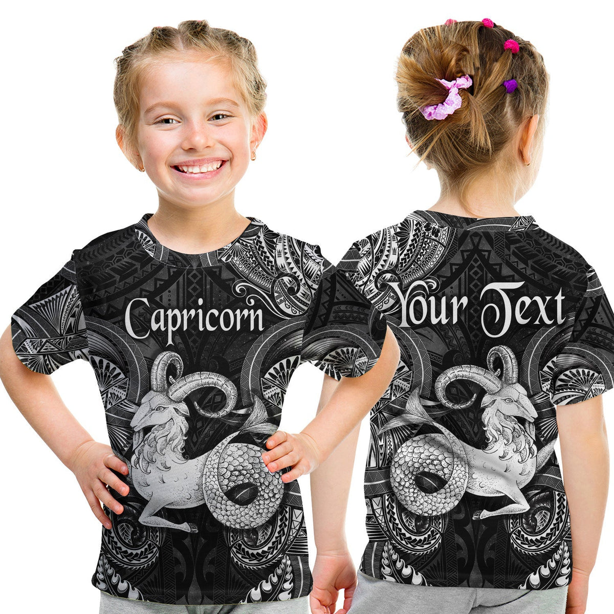 Custom Capricorn Zodiac Polynesian T Shirt KID Unique Style Black LT8 - Wonder Print Shop
