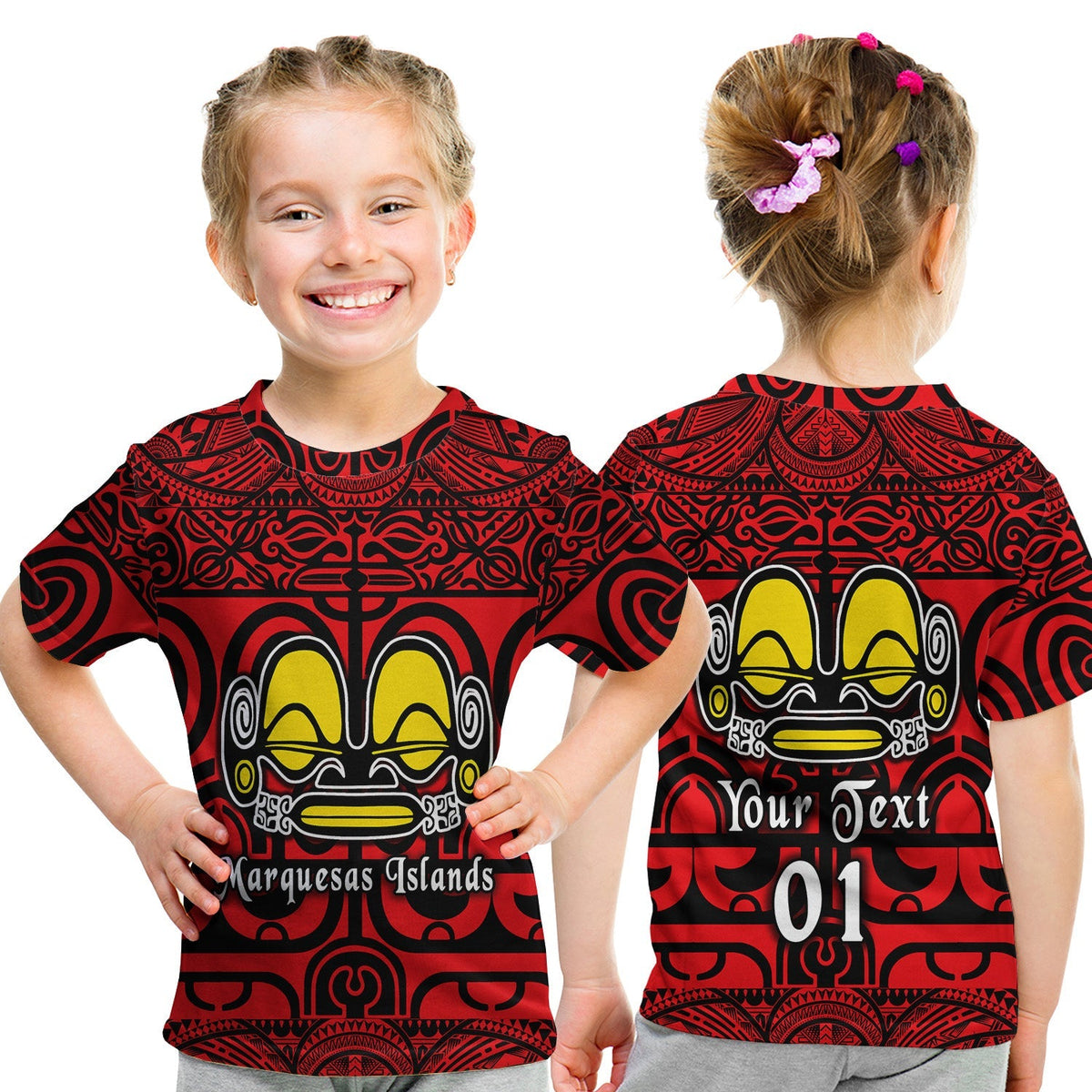Custom Marquesas Islands T Shirt KID Marquesan Tattoo Simple Style Red LT8 - Wonder Print Shop