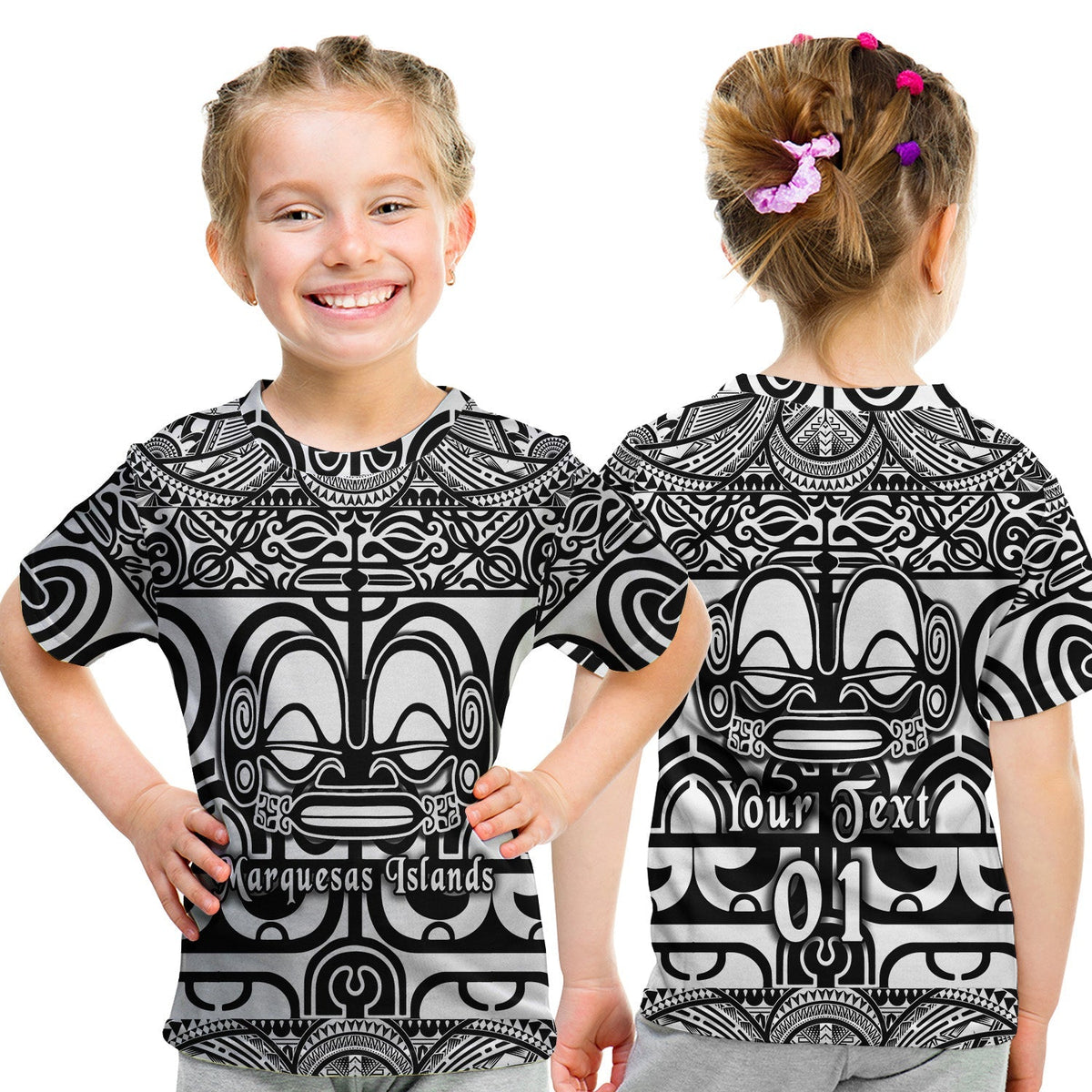 Custom Marquesas Islands T Shirt KID Marquesan Tattoo Simple Style Black LT8 - Wonder Print Shop