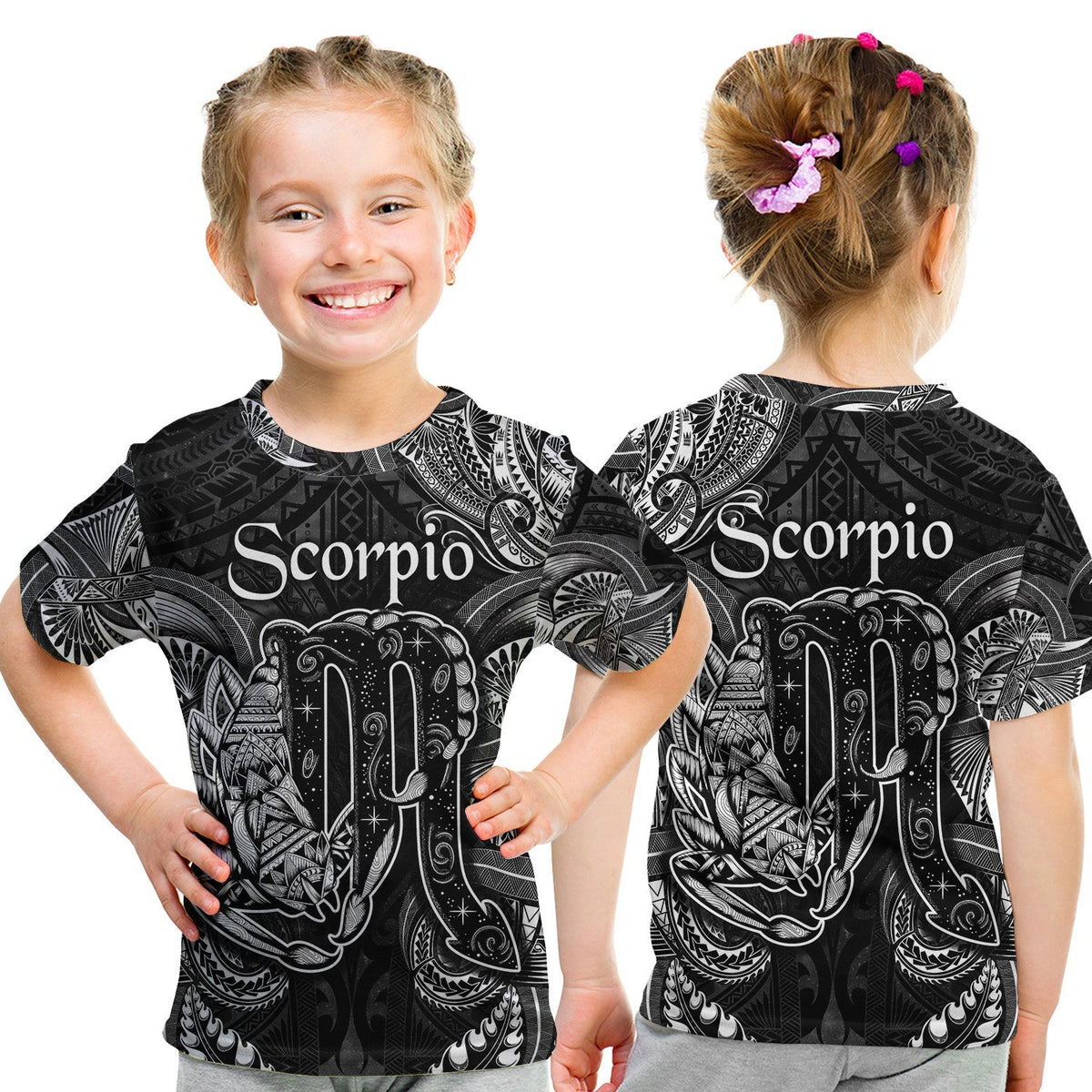 Scorpio Zodiac Polynesian T Shirt KID Unique Style Black LT8 - Wonder Print Shop