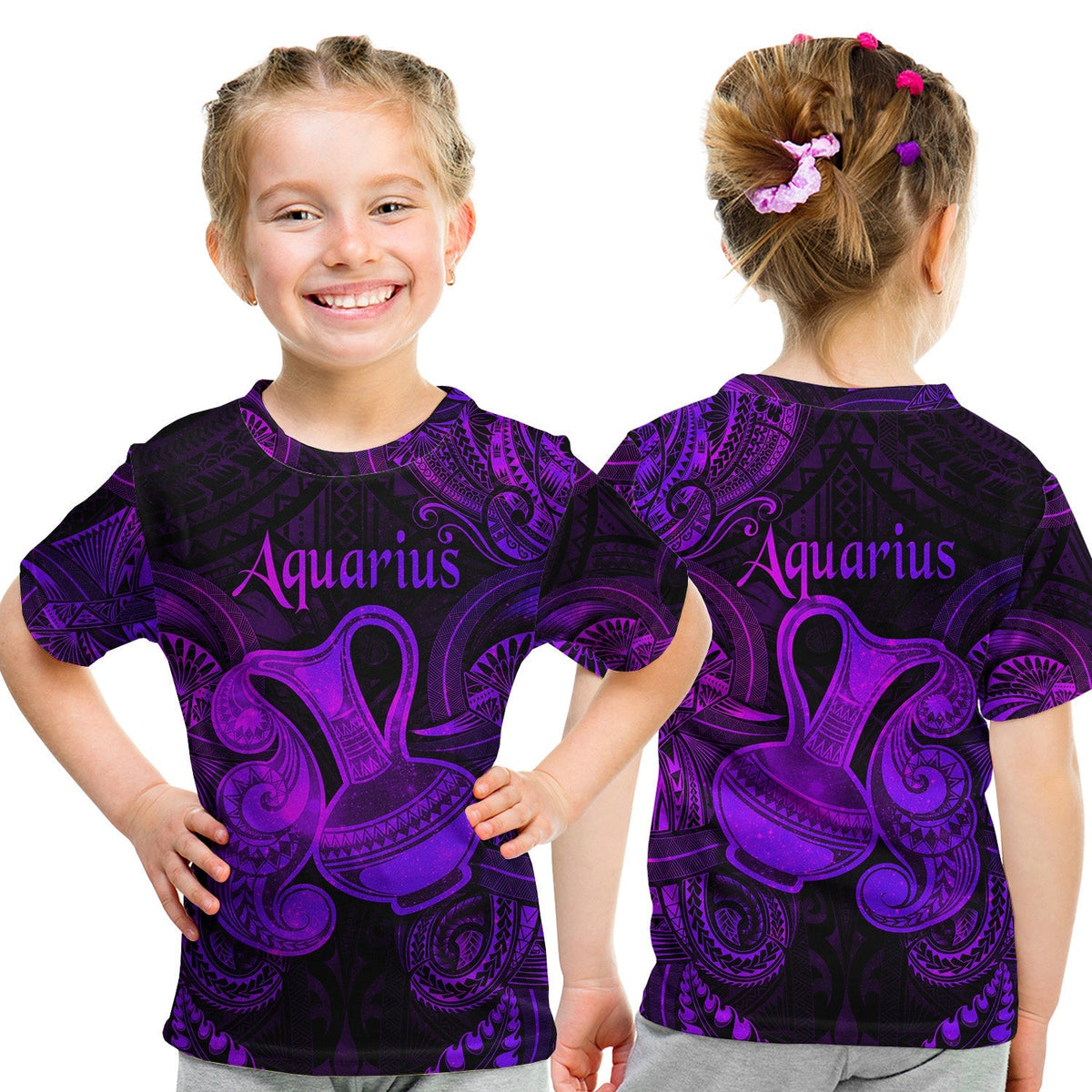 Aquarius Zodiac Polynesian T Shirt KID Unique Style Purple LT8 - Wonder Print Shop