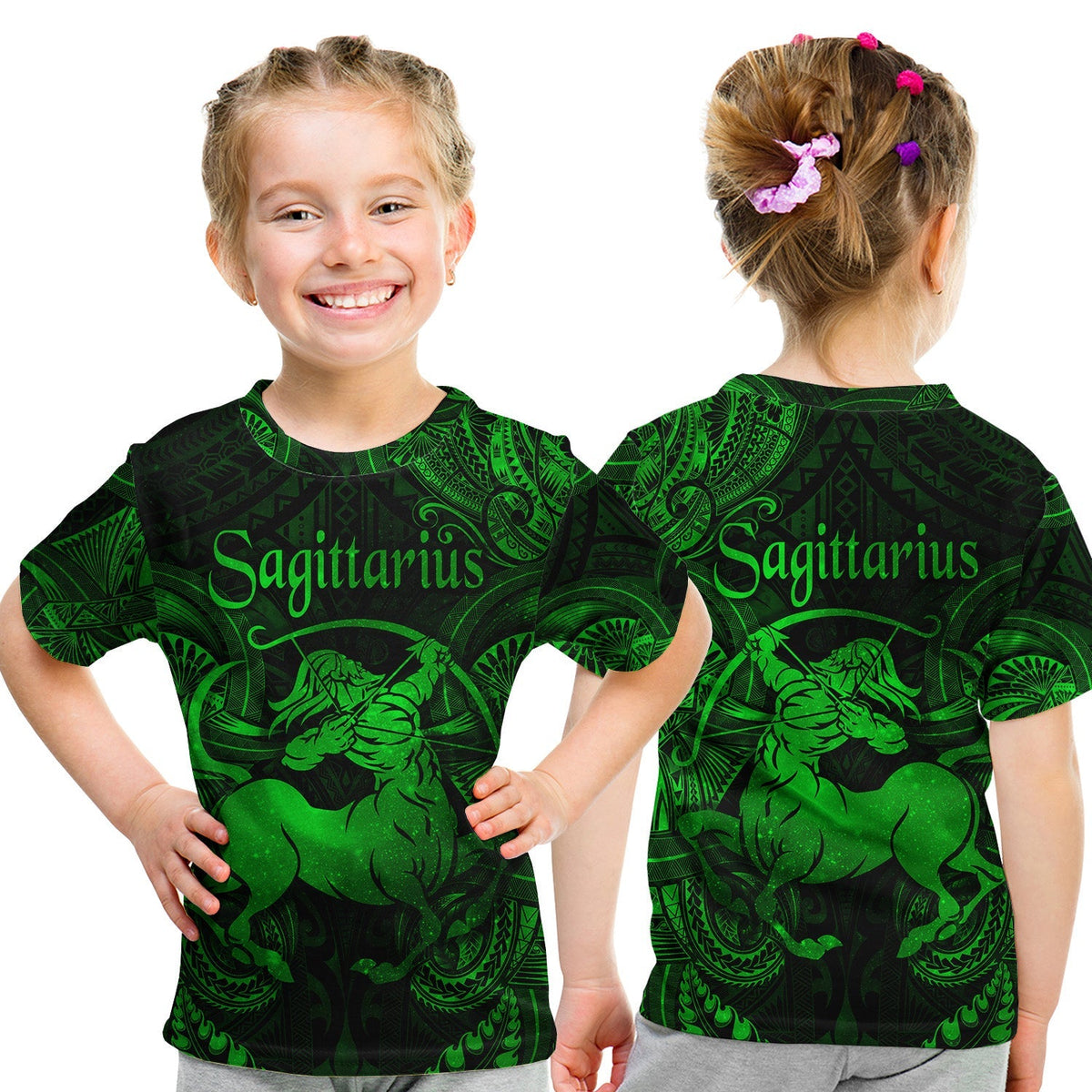 Sagittarius Zodiac Polynesian T Shirt KID Unique Style Green LT8 - Wonder Print Shop