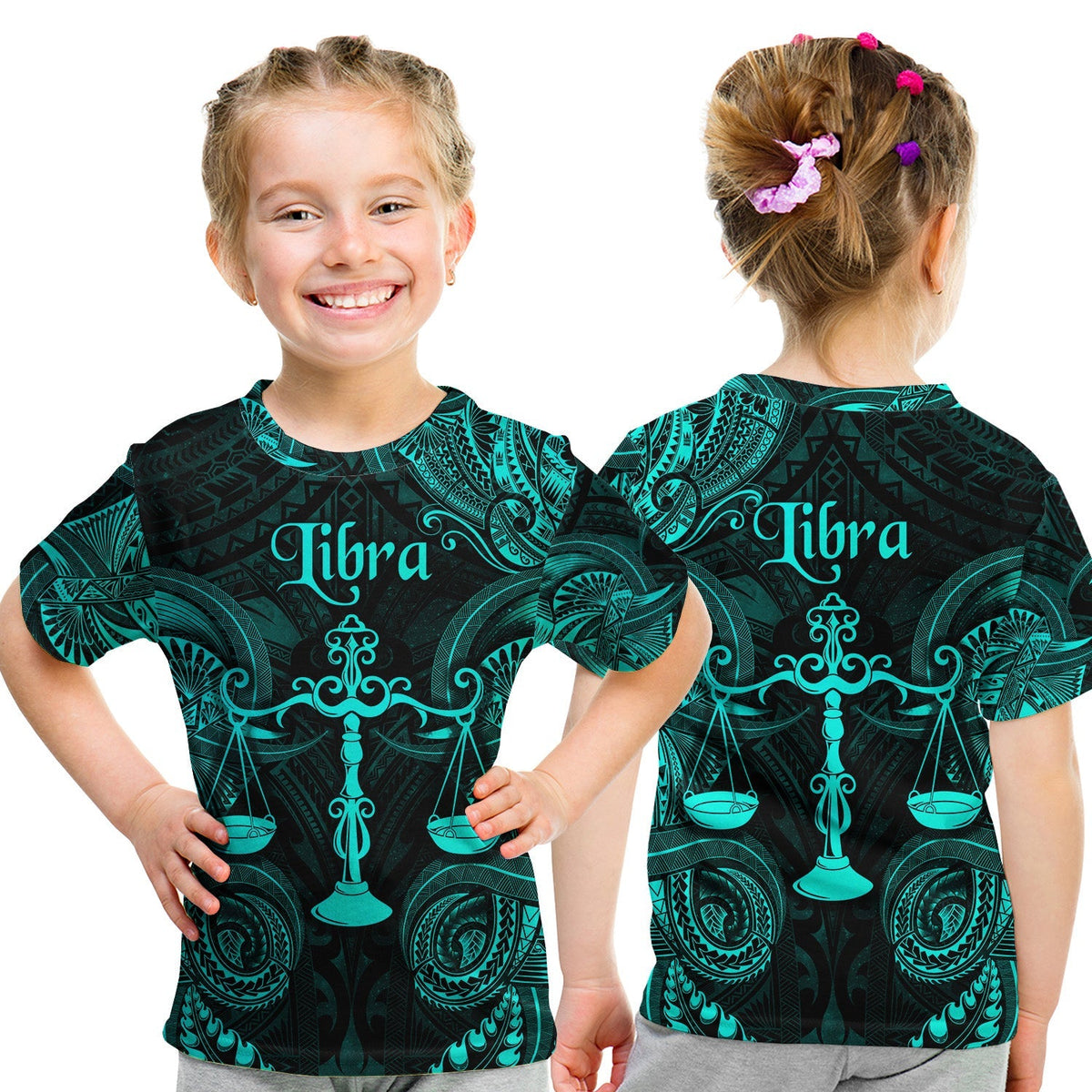 Libra Zodiac Polynesian T Shirt KID Unique Style Turquoise LT8 - Wonder Print Shop