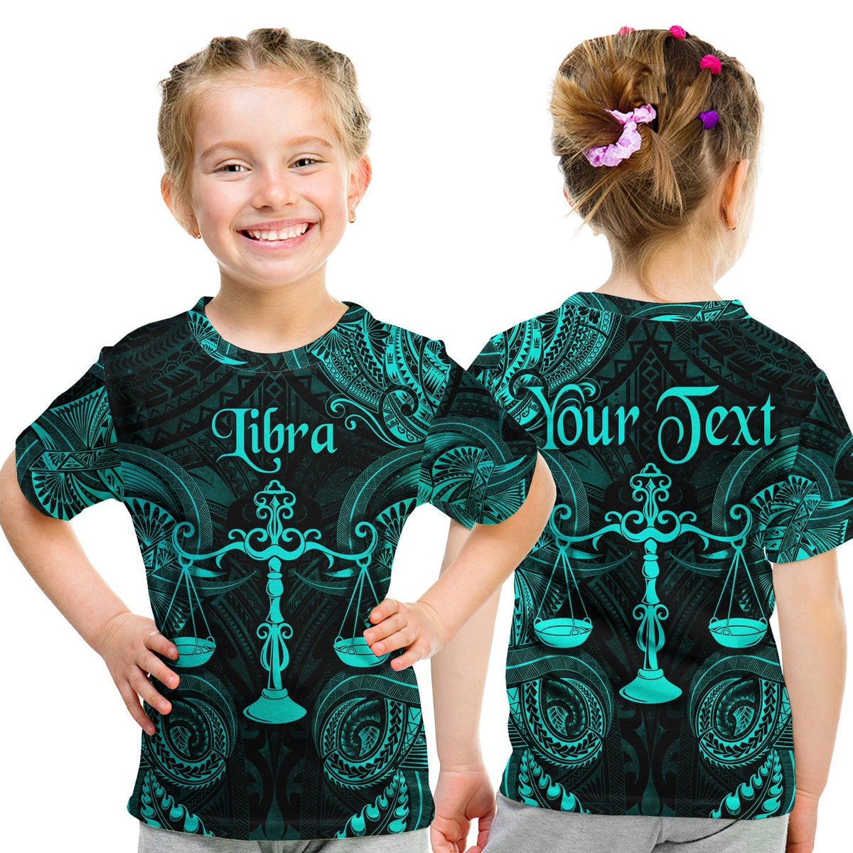 Custom Libra Zodiac Polynesian T Shirt KID Unique Style Turquoise LT8 - Wonder Print Shop