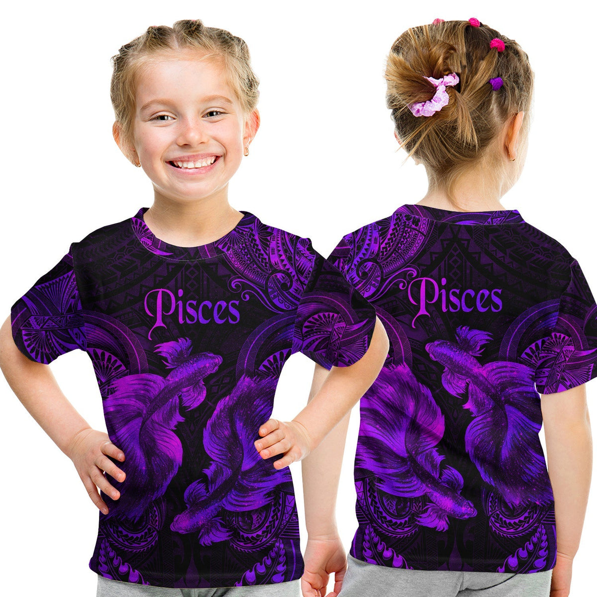 Pisces Zodiac Polynesian T Shirt KID Unique Style Purple LT8 - Wonder Print Shop