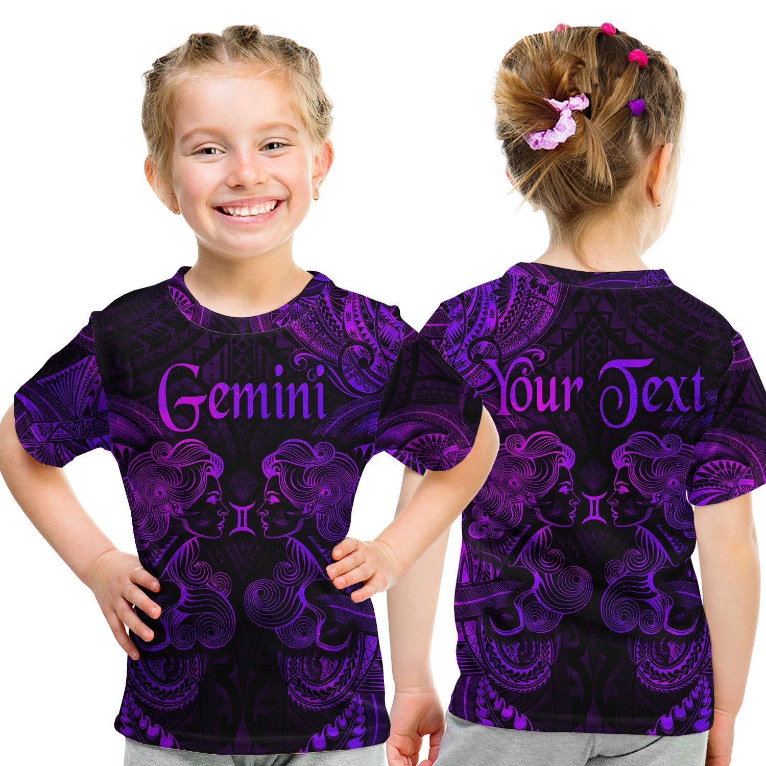 Custom Gemini Zodiac Polynesian T Shirt KID Unique Style Purple LT8 - Wonder Print Shop