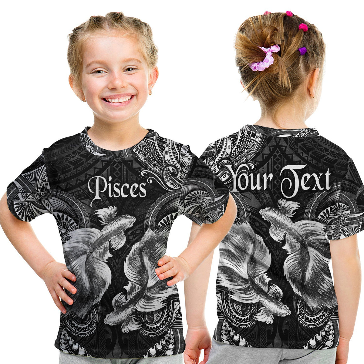 Custom Pisces Zodiac Polynesian T Shirt KID Unique Style Black LT8 - Wonder Print Shop