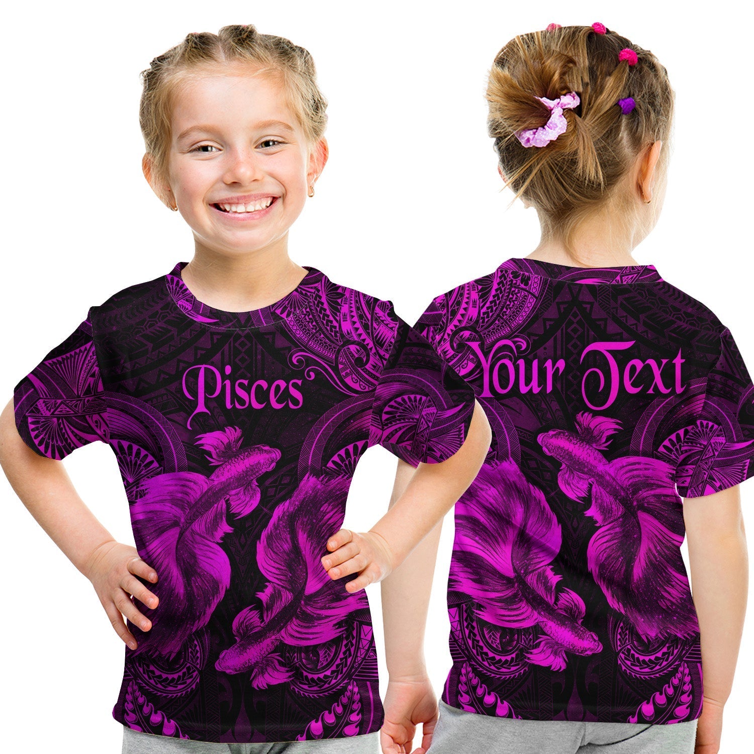 Custom Pisces Zodiac Polynesian T Shirt KID Unique Style Pink LT8 - Wonder Print Shop