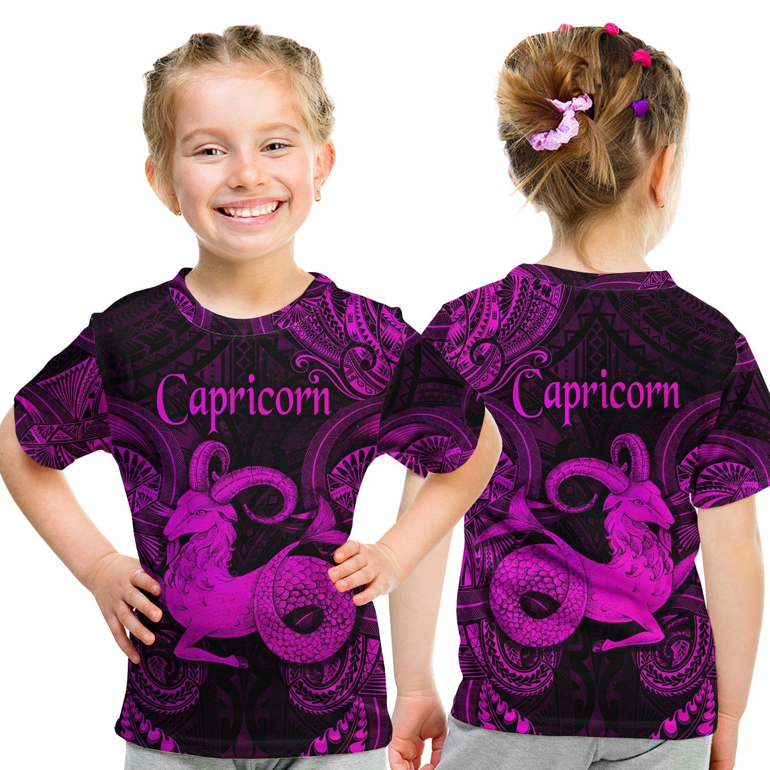 Capricorn Zodiac Polynesian T Shirt KID Unique Style Pink LT8 - Wonder Print Shop