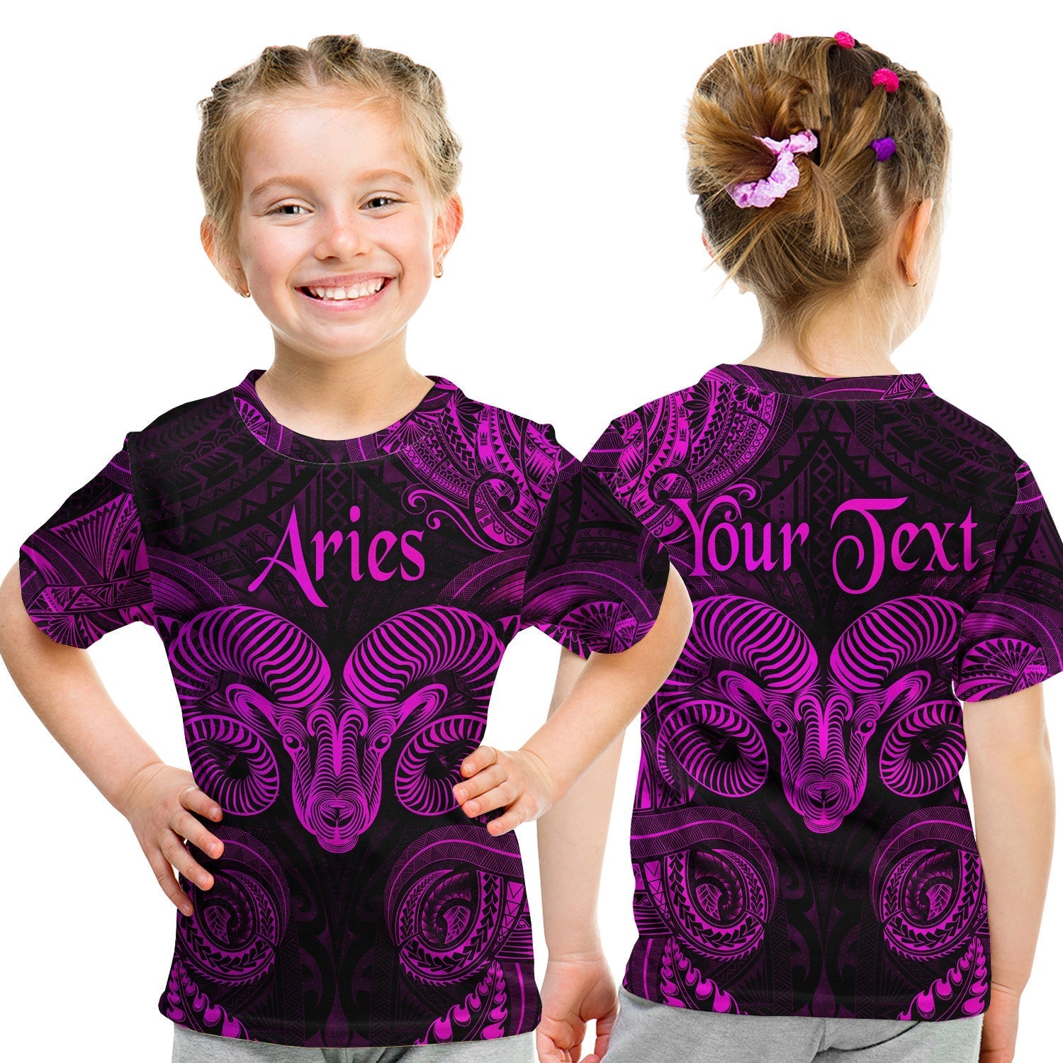 custom-personalised-aries-zodiac-polynesian-t-shirt-kid-unique-style-pink