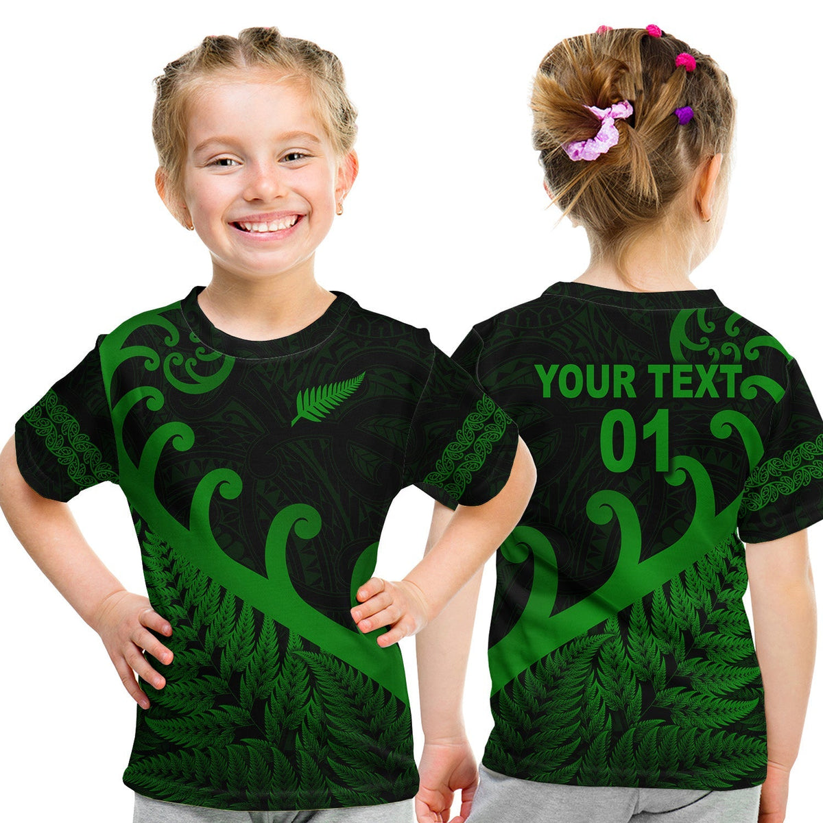 Custom New Zealand Rugby Maori T Shirt KID Silver Fern Koru Vibes Green LT8 - Wonder Print Shop