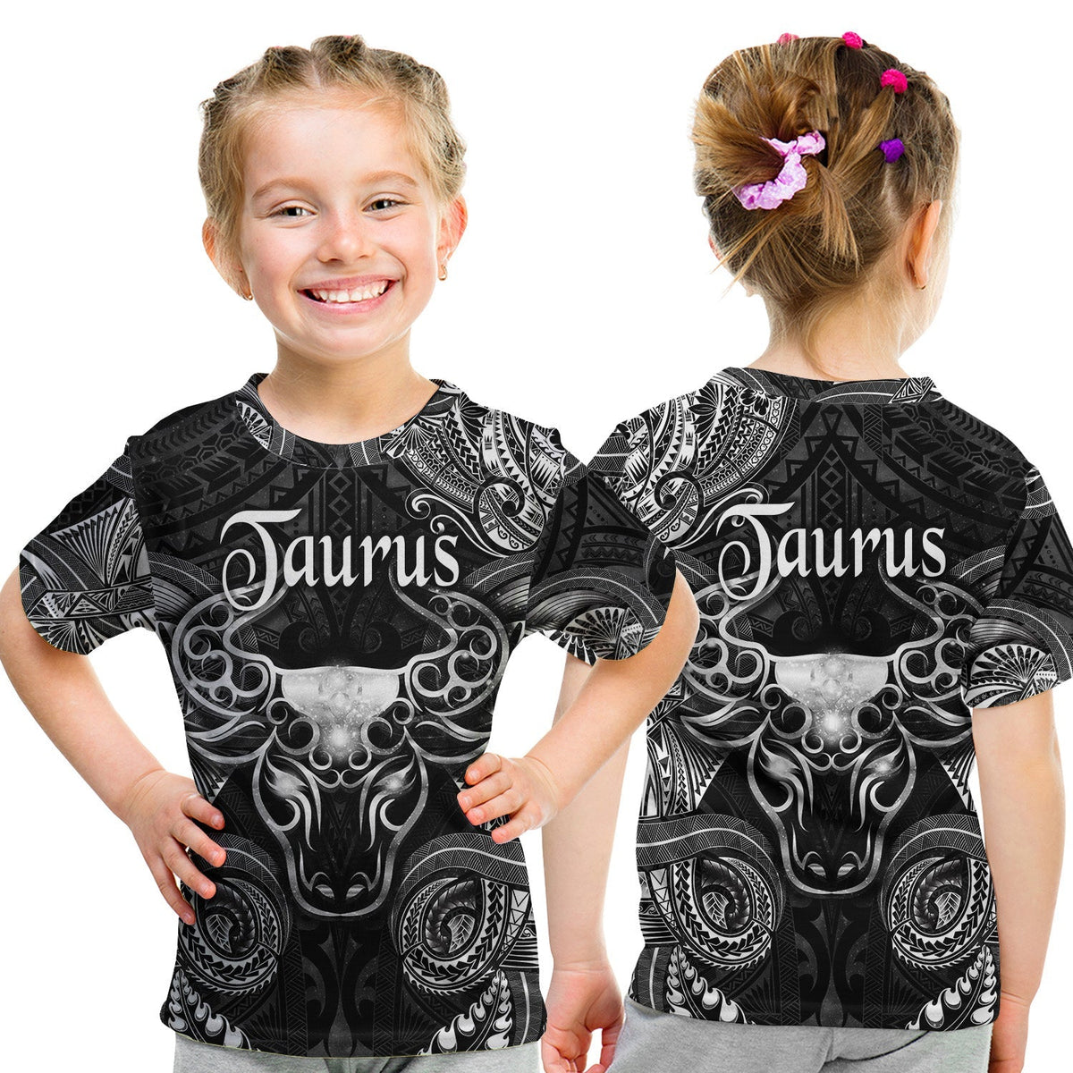 Taurus Zodiac Polynesian T Shirt KID Unique Style Black LT8 - Wonder Print Shop