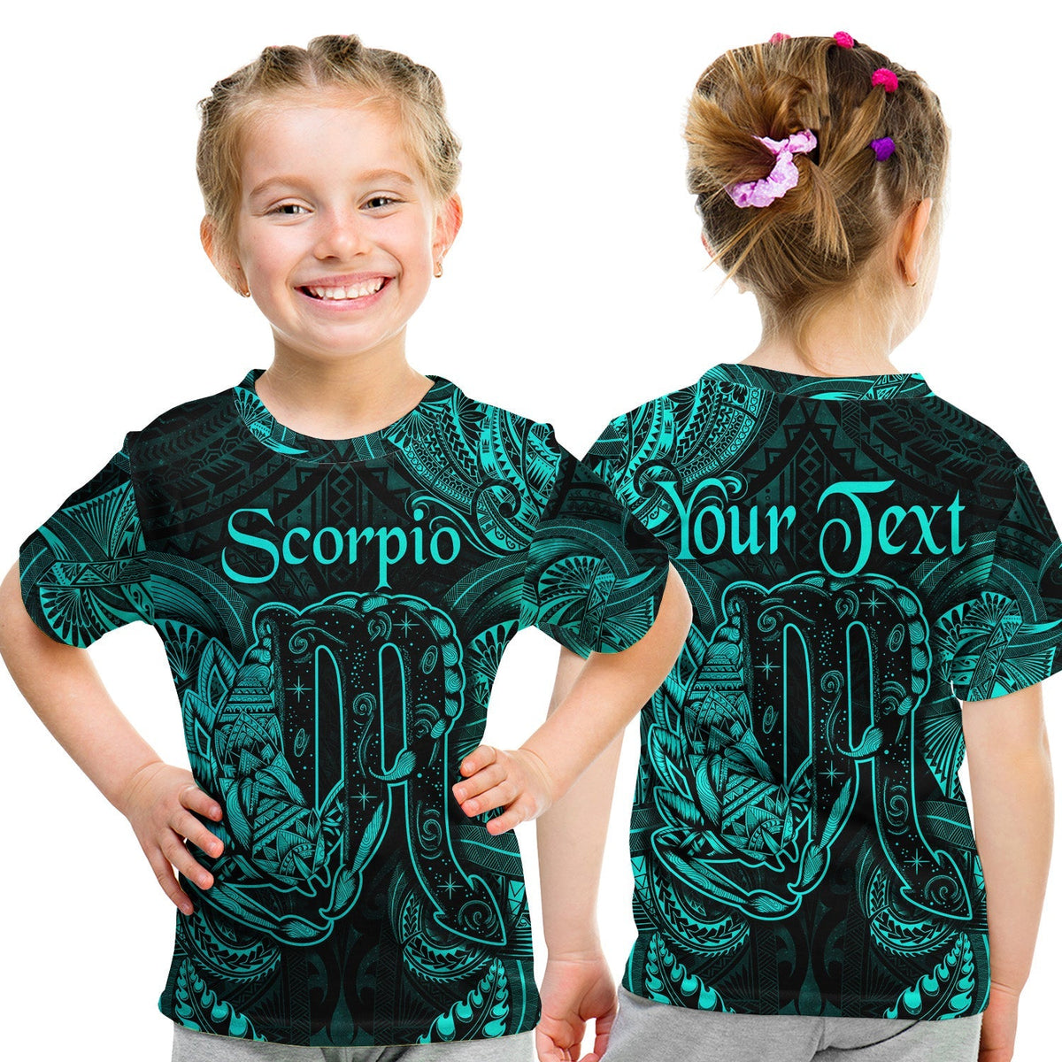 Custom Scorpio Zodiac Polynesian T Shirt KID Unique Style Turquoise LT8 - Wonder Print Shop