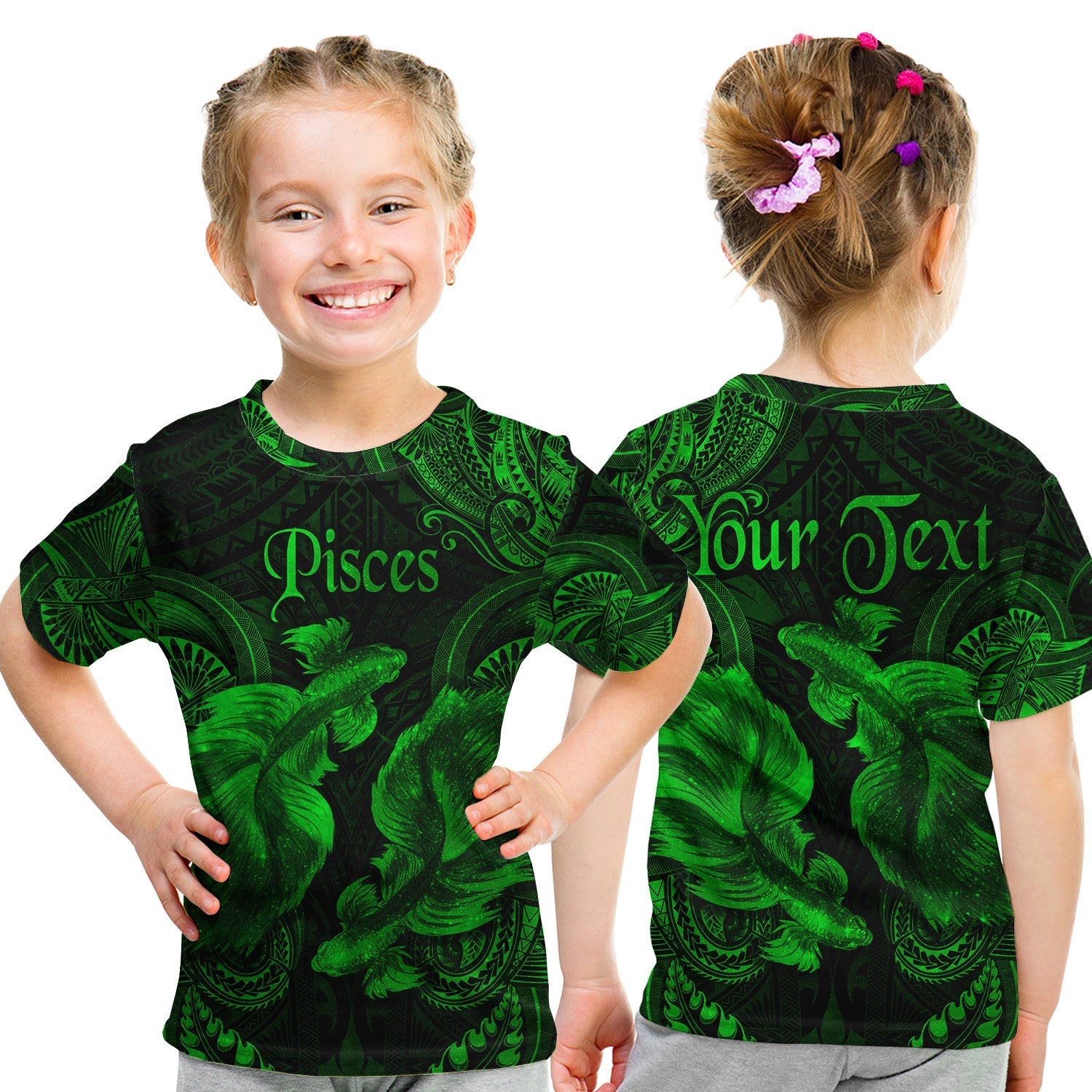 Custom Pisces Zodiac Polynesian T Shirt KID Unique Style Green LT8 - Wonder Print Shop