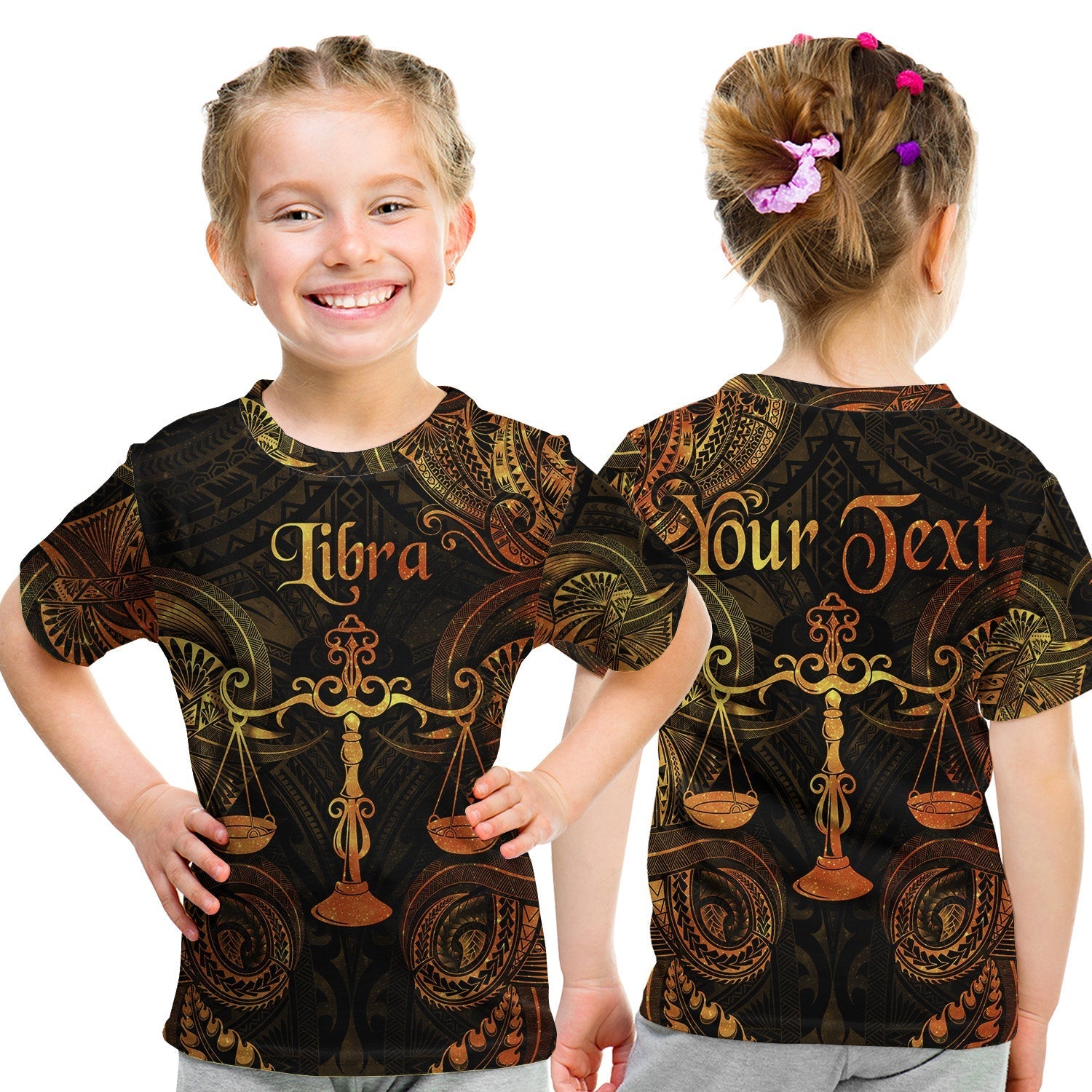 Custom Libra Zodiac Polynesian T Shirt KID Unique Style Gold LT8 - Wonder Print Shop