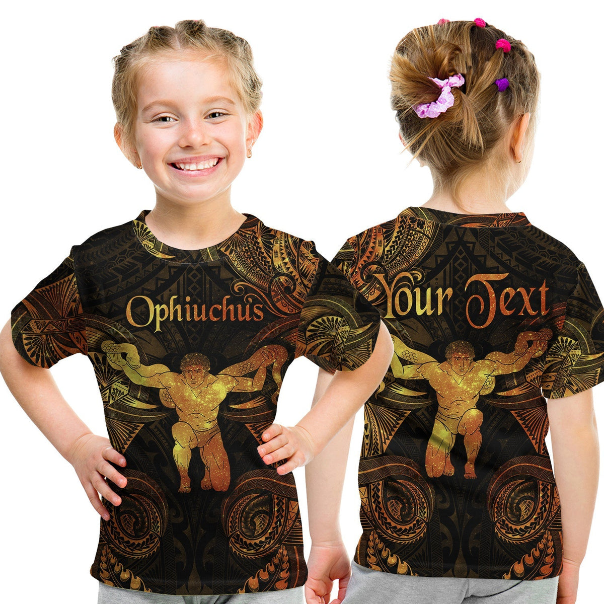 Custom Ophiuchus Zodiac Polynesian T Shirt KID Unique Style Gold LT8 - Wonder Print Shop