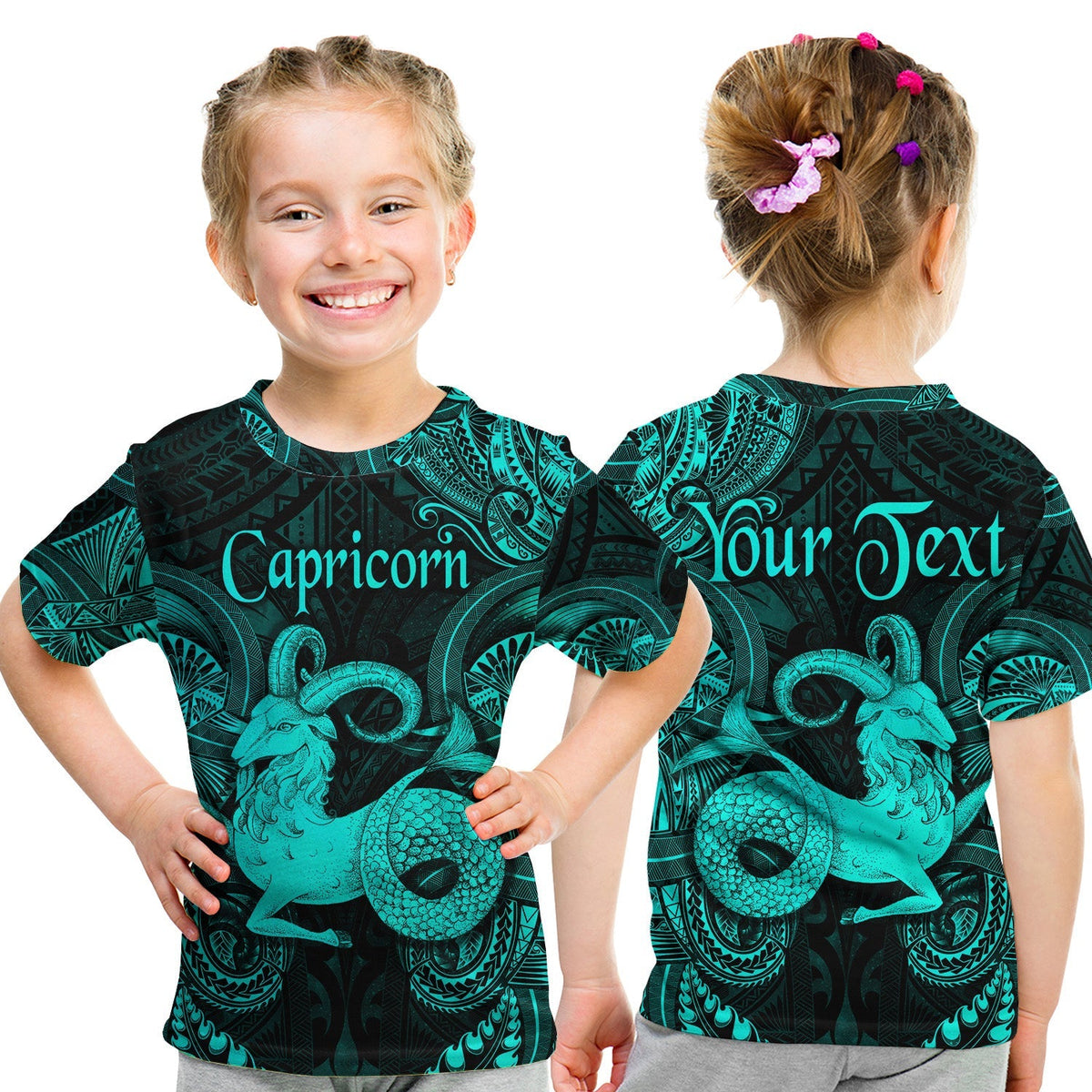 Custom Capricorns Zodiac Polynesian T Shirt KID Unique Style Turquoise LT8 - Wonder Print Shop