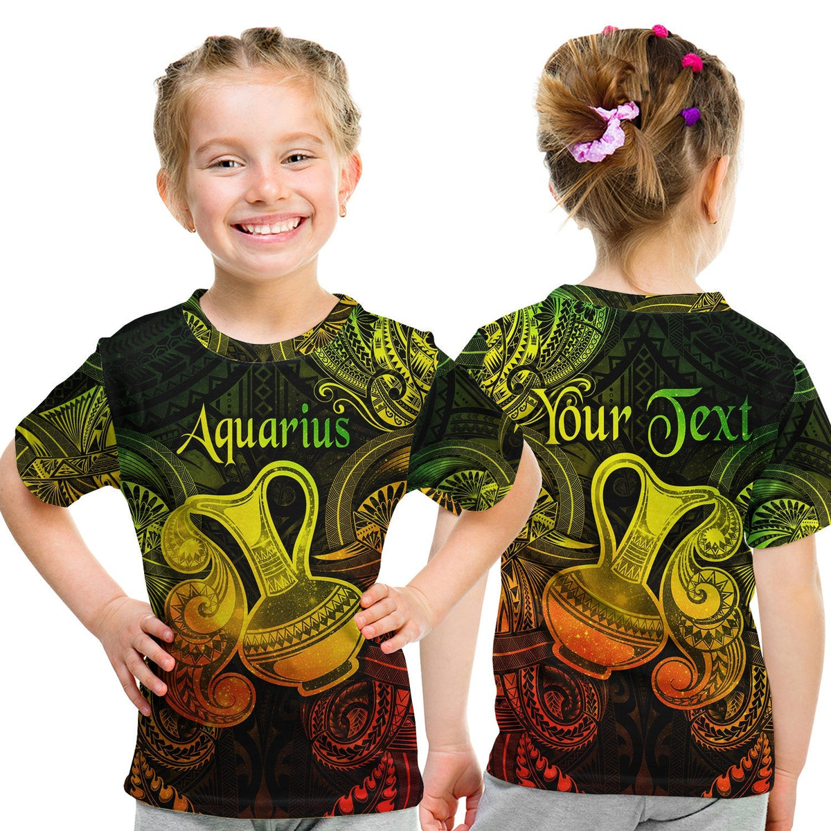 Custom Aquarius Zodiac Polynesian T Shirt KID Unique Style Reggae LT8 - Wonder Print Shop