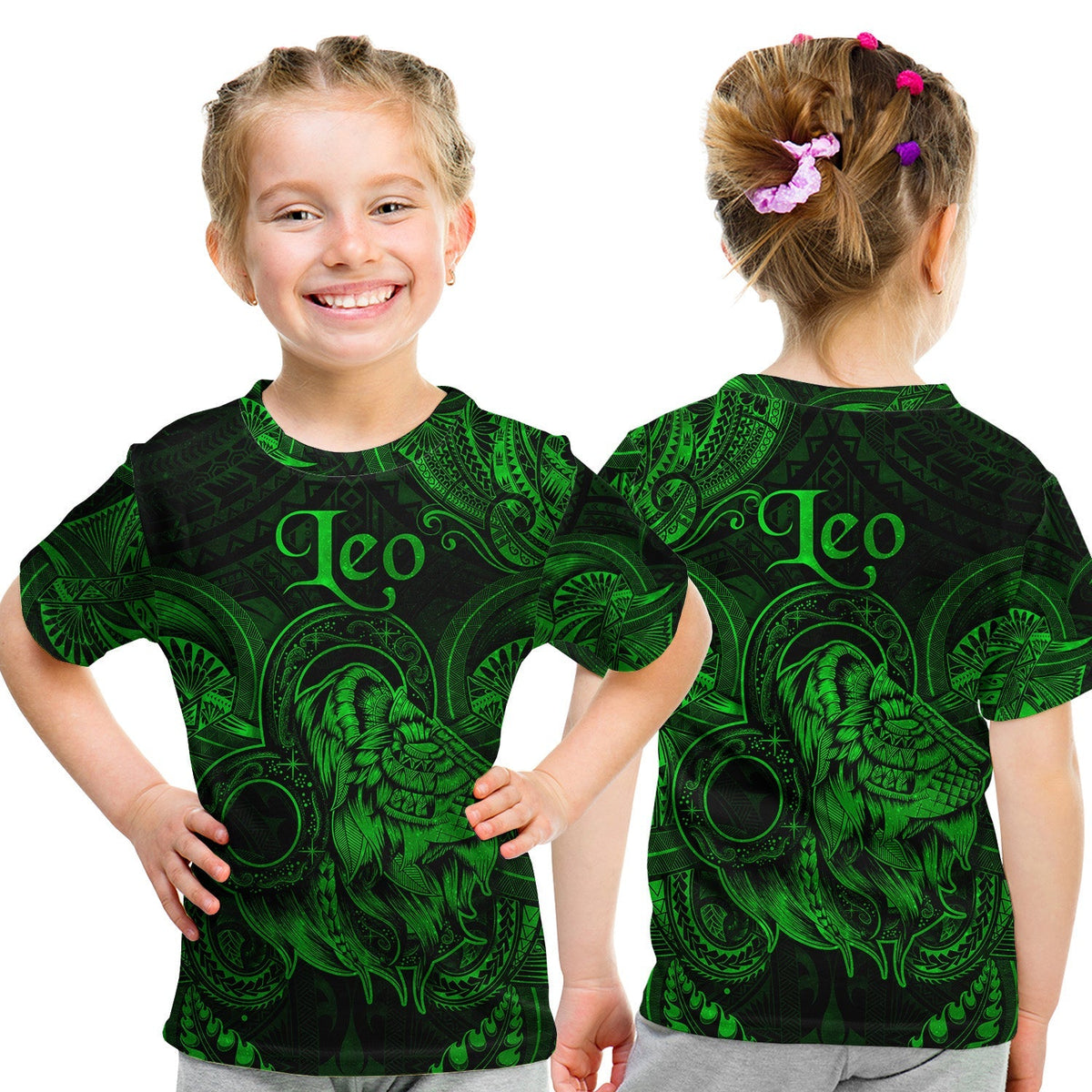 Leo Zodiac Polynesian T Shirt KID Unique Style Green LT8 - Wonder Print Shop