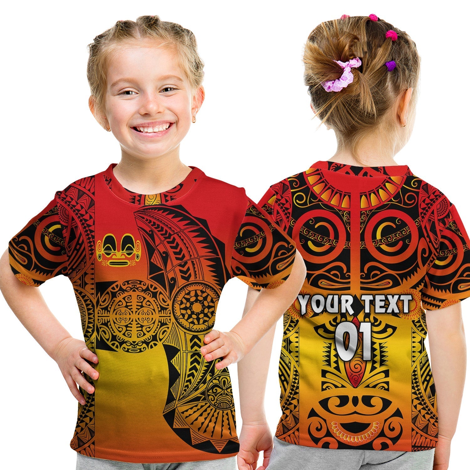Custom Marquesas Islands T Shirt KID Marquesan Tattoo Original Style Gradient Red LT8 - Wonder Print Shop